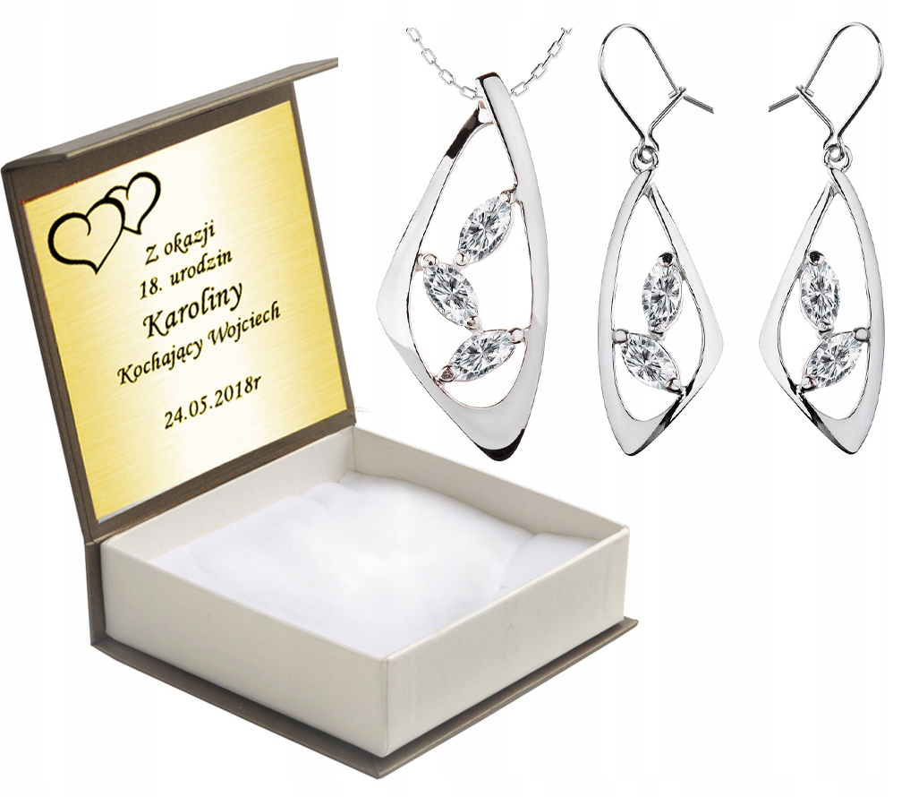 

Komplet Biżuterii Z Cyrkoniami Kolczyki Wisiorek