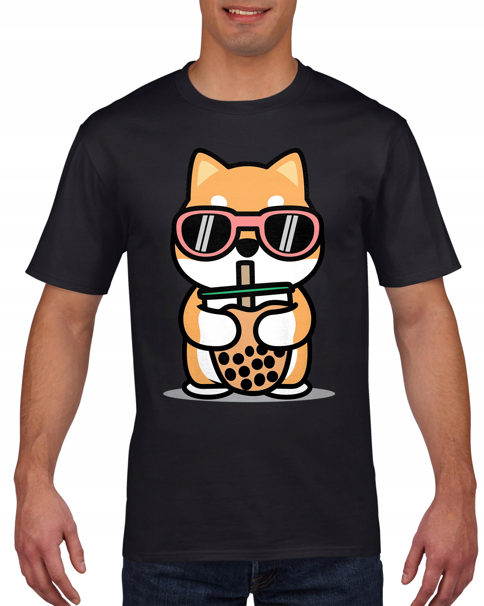 

Koszulka męska Pies shiba inu pijący bubble tea