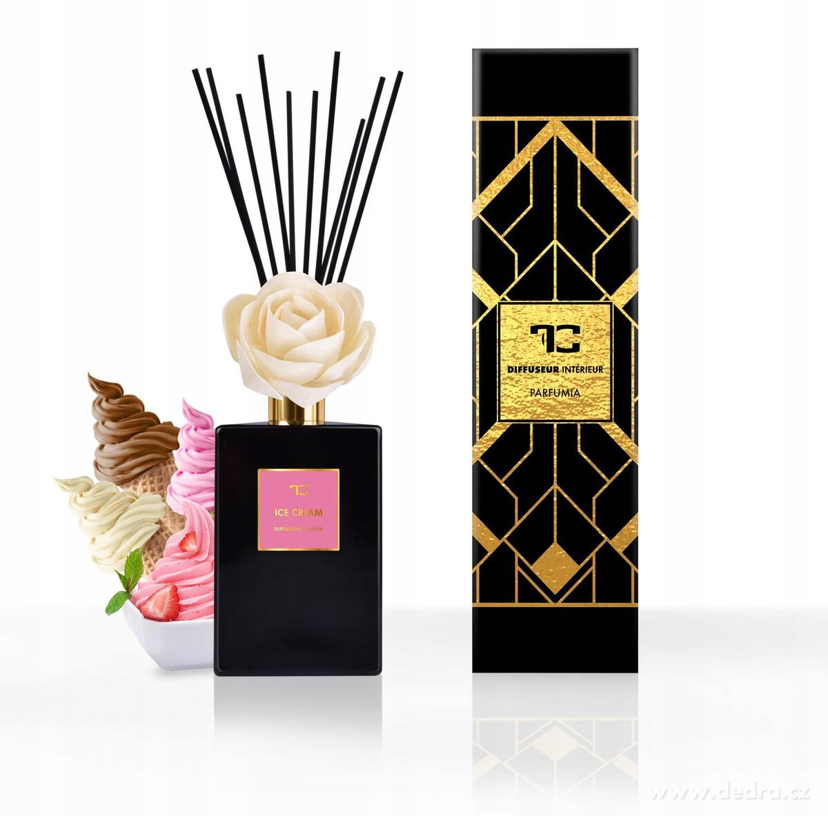 Levně Difuzér s květinou & tyčinkami Parfumia, Ice Cream, 500 ml