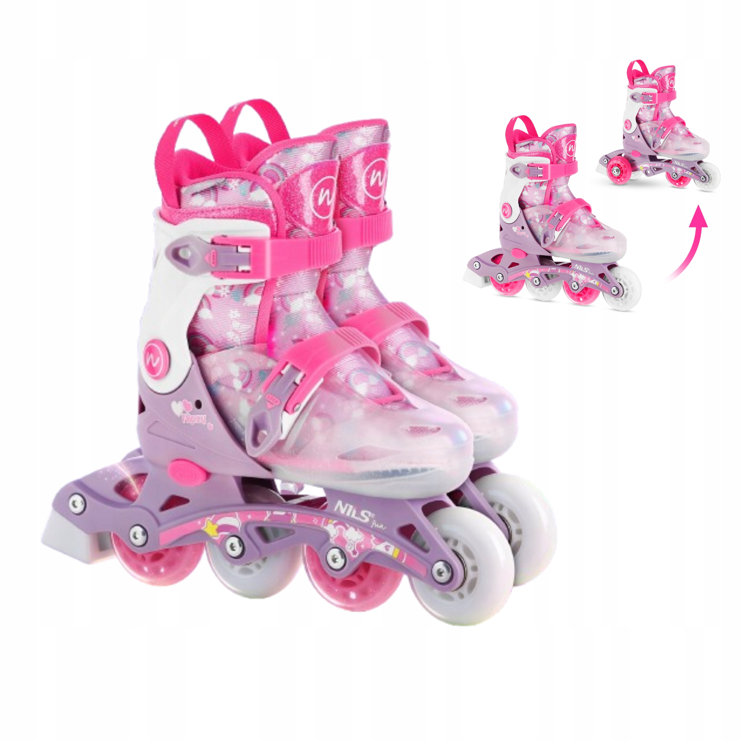 Kolečkové Brusle brusle 2v1 nastavitelné růžové pro dítě Xs 27-30 ABEC-7 Nils Fun