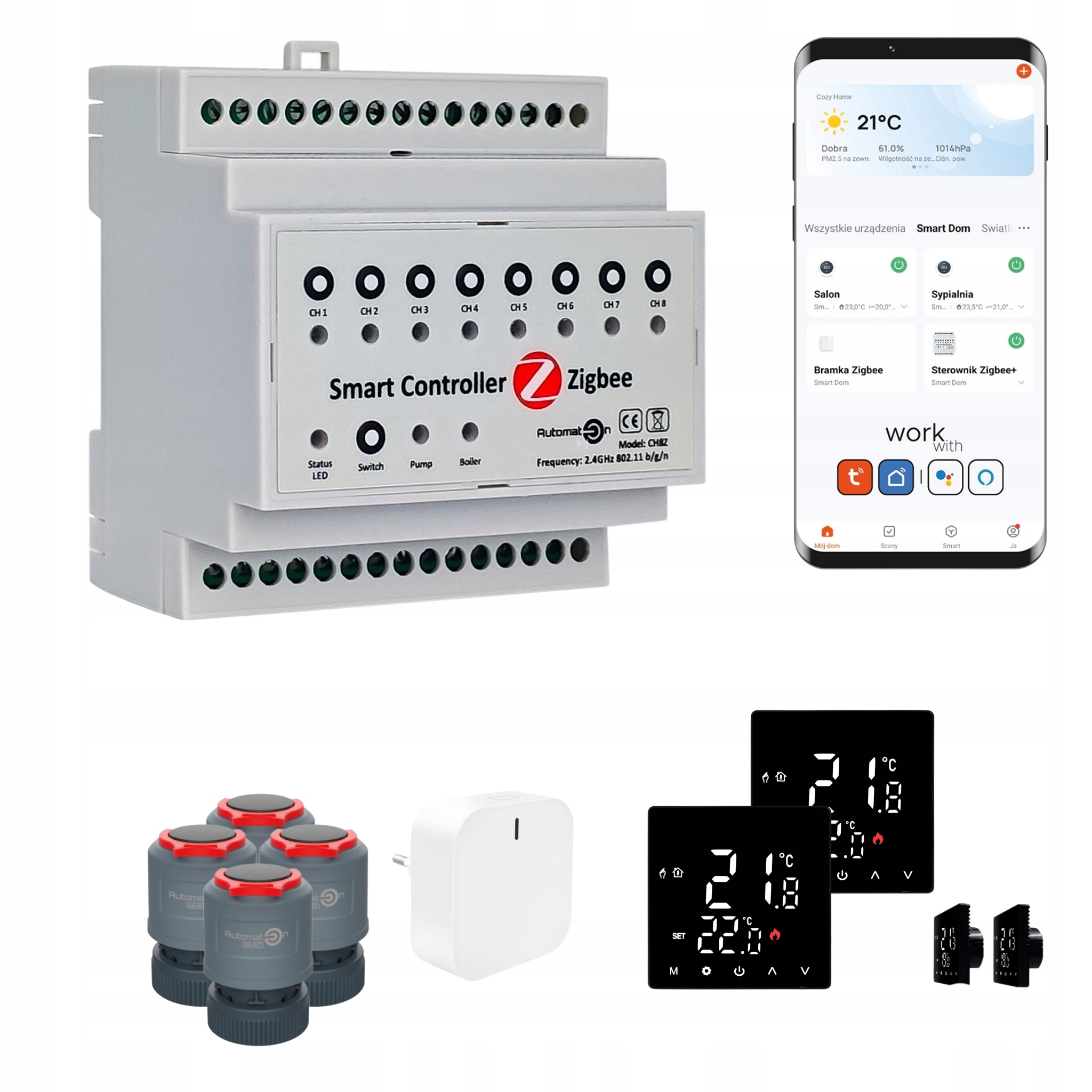 Súprava na vykurovanie Zigbee Tuya CH8Z 4 izieb s termostatom Std, čierna