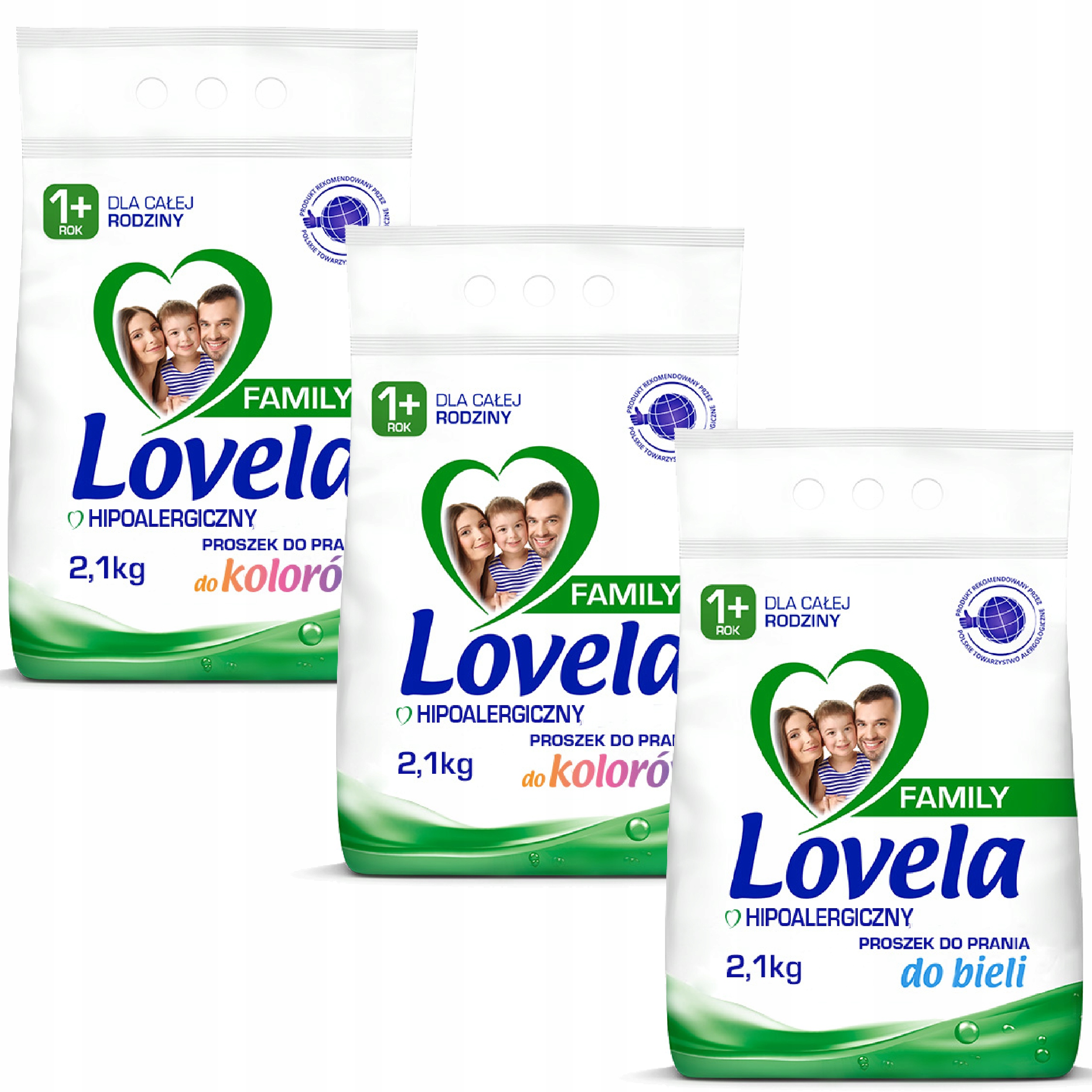 Levně Lovela Family Sada prášek na barevné prádlo a bílých tkanin 3x2,1kg