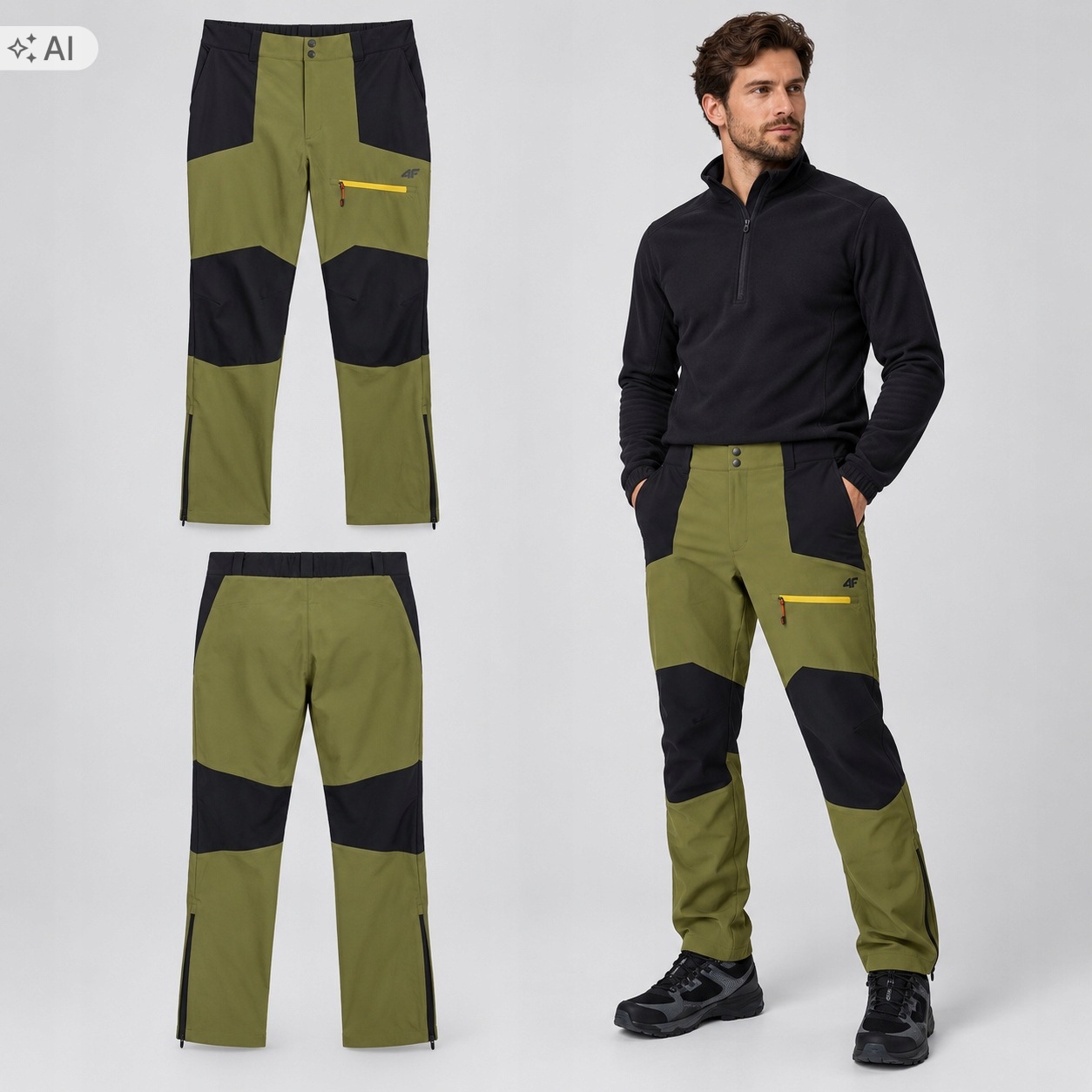 4F Pánské trekové rychleschnoucí kalhoty 4F Dry Khaki vel. M