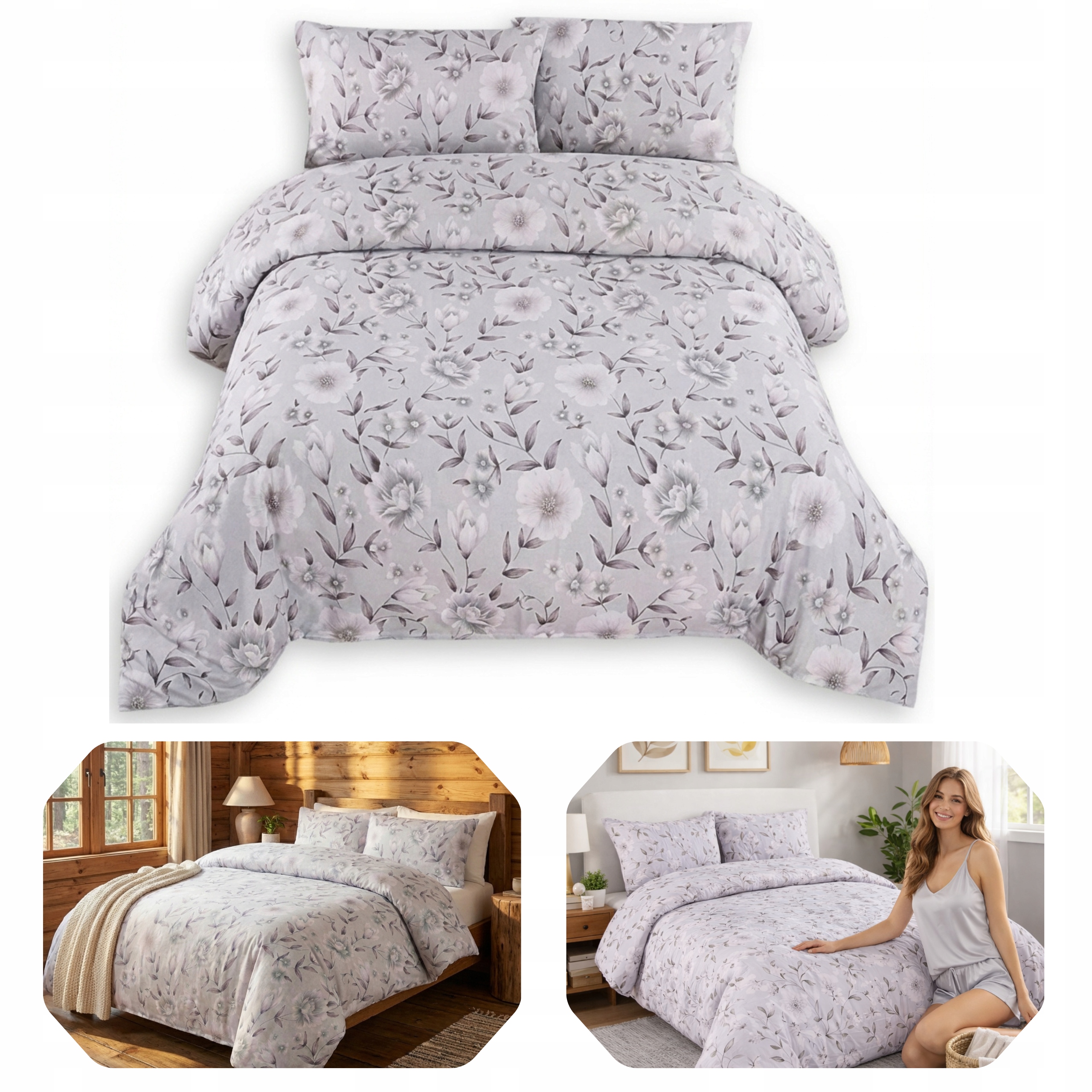 Sada Povlečení Rosa 200x220 2x povlak na polštář 70x80 Květiny Satén Bavlna