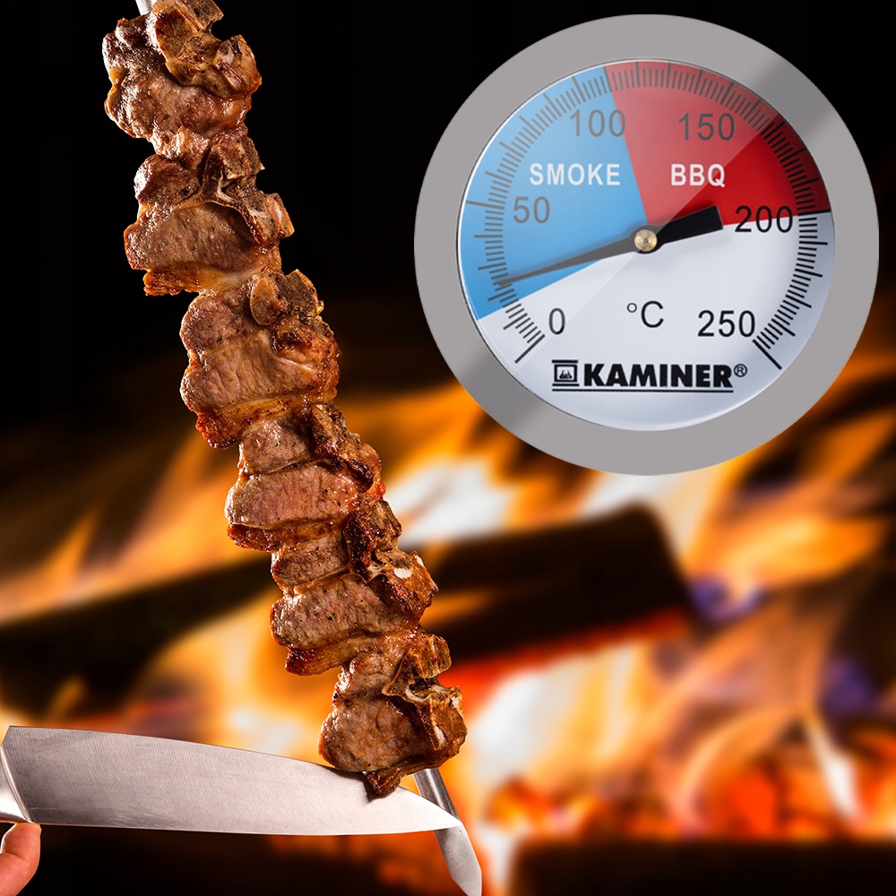 Termometr do Wędzarni Grilla Grila BBQ z Sondą Domu 2w1 Stalowy 0-250st Producent Kaminer