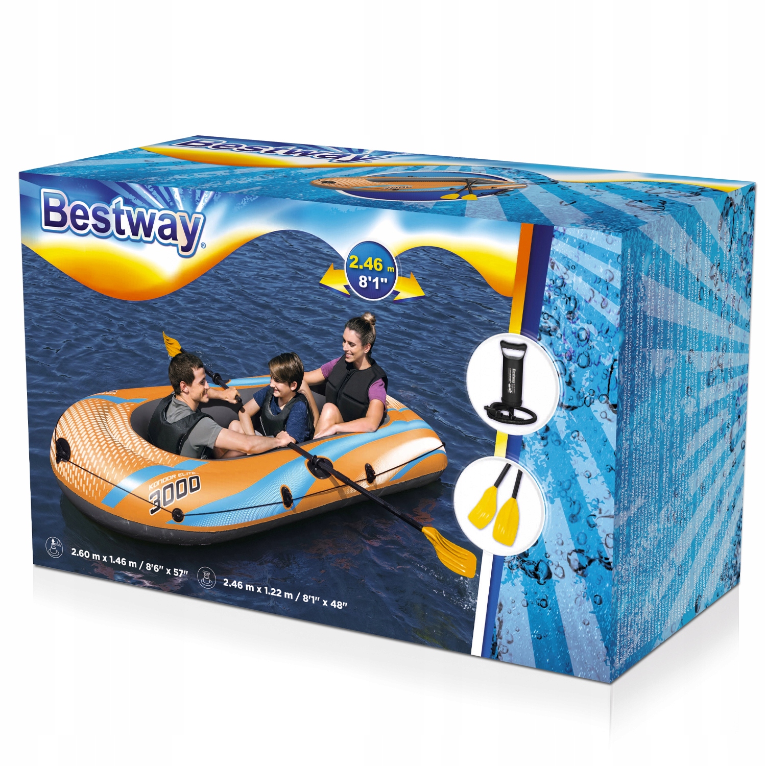 Nafukovací Raft pro 3 osoby Bestway 61145 Kondor Elite Pádla Pumpa 246 x 122 cm