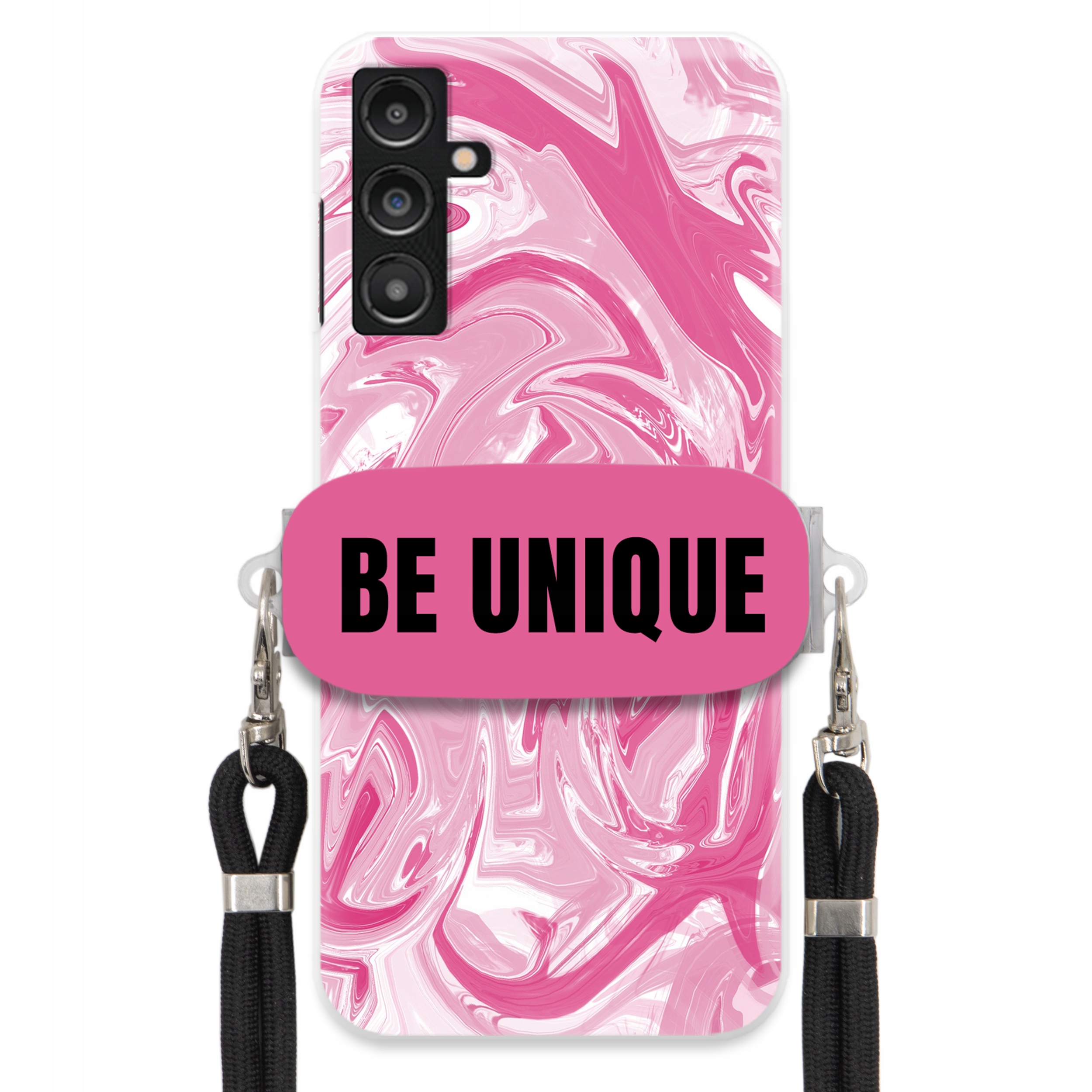 Pouzdro pro Samsung A14 5G úchytka na šňůrku Černá Růžová Mramorová Be Unique
