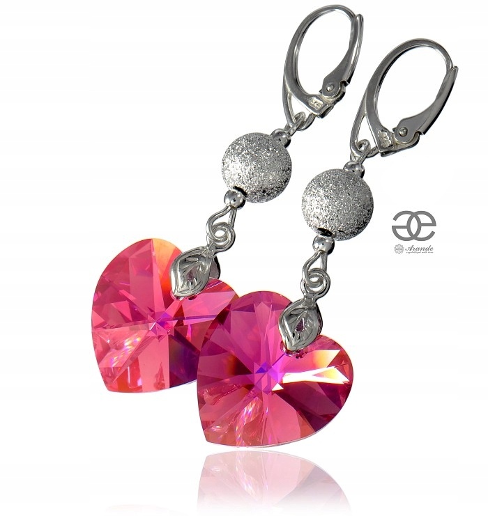 Křišťálové Náušnice Rose Diamond Heart Stříbro