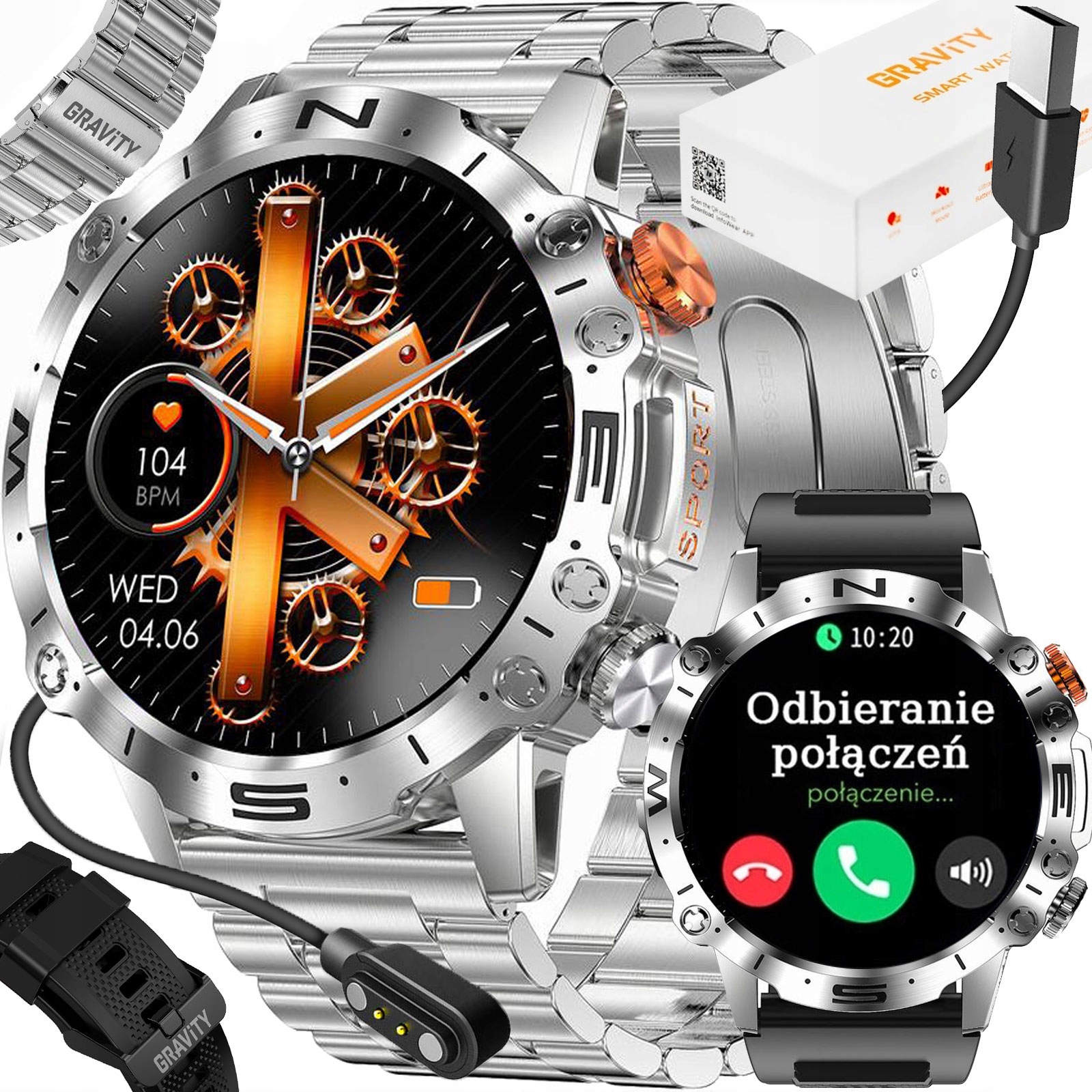 Pánské hodinky Chytré Hodinky Gravity s multifunkčními hovory, baterie 360 mAh