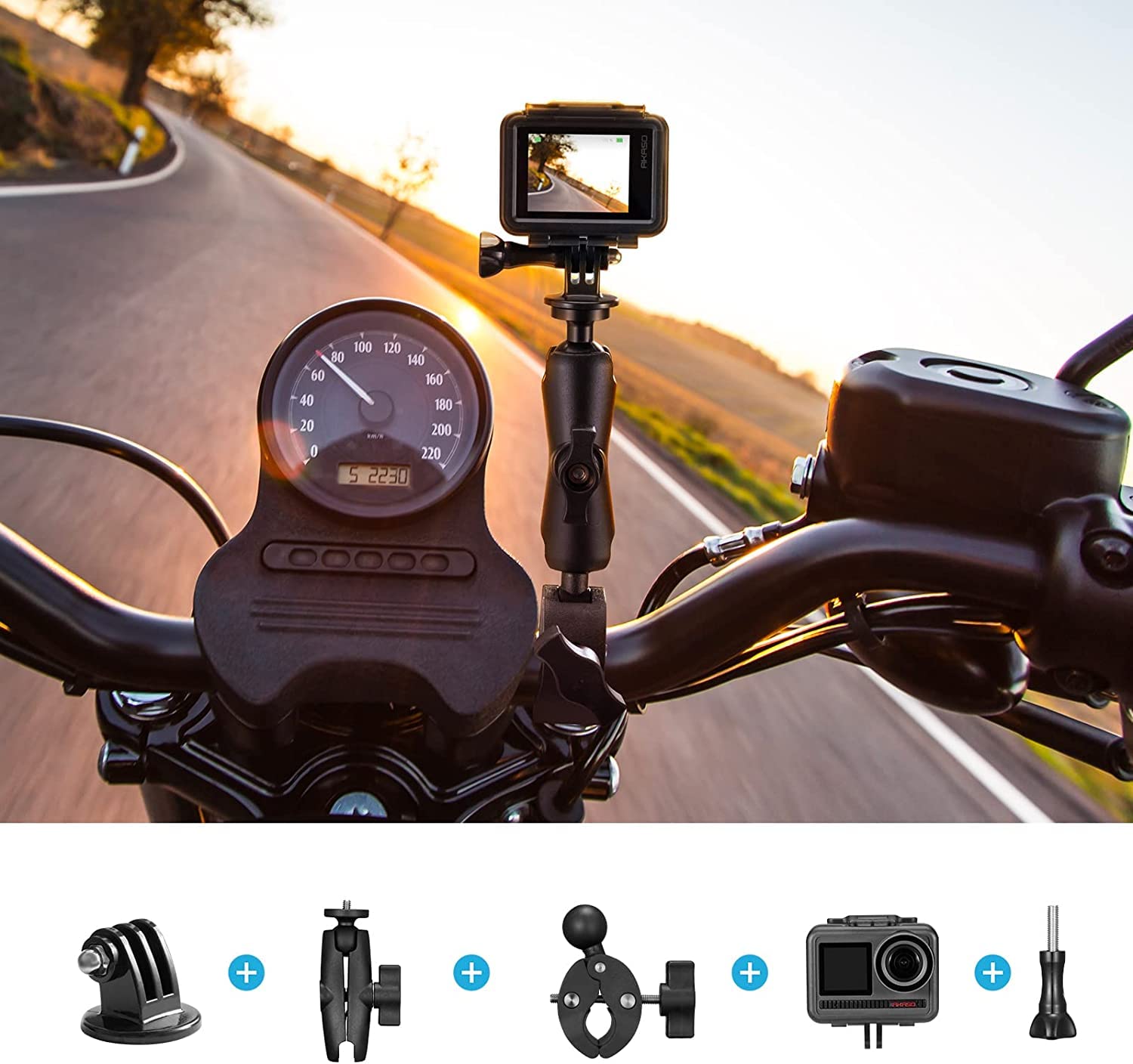 Zestaw Montażowy Kamer Sportowych Na Motocykl Do GoPro DJI Insta360 AKASO — miniatura 3