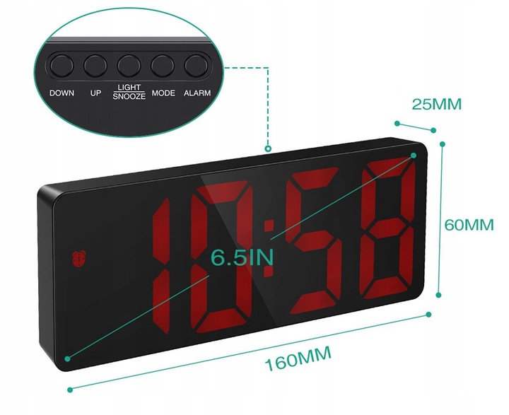 BUDZIK ZEGAR ELEKTRONICZNY STOJĄCY ELEKTRYCZNY LED USB TERMOMETR DUZE CYFRY Zasilanie baterie