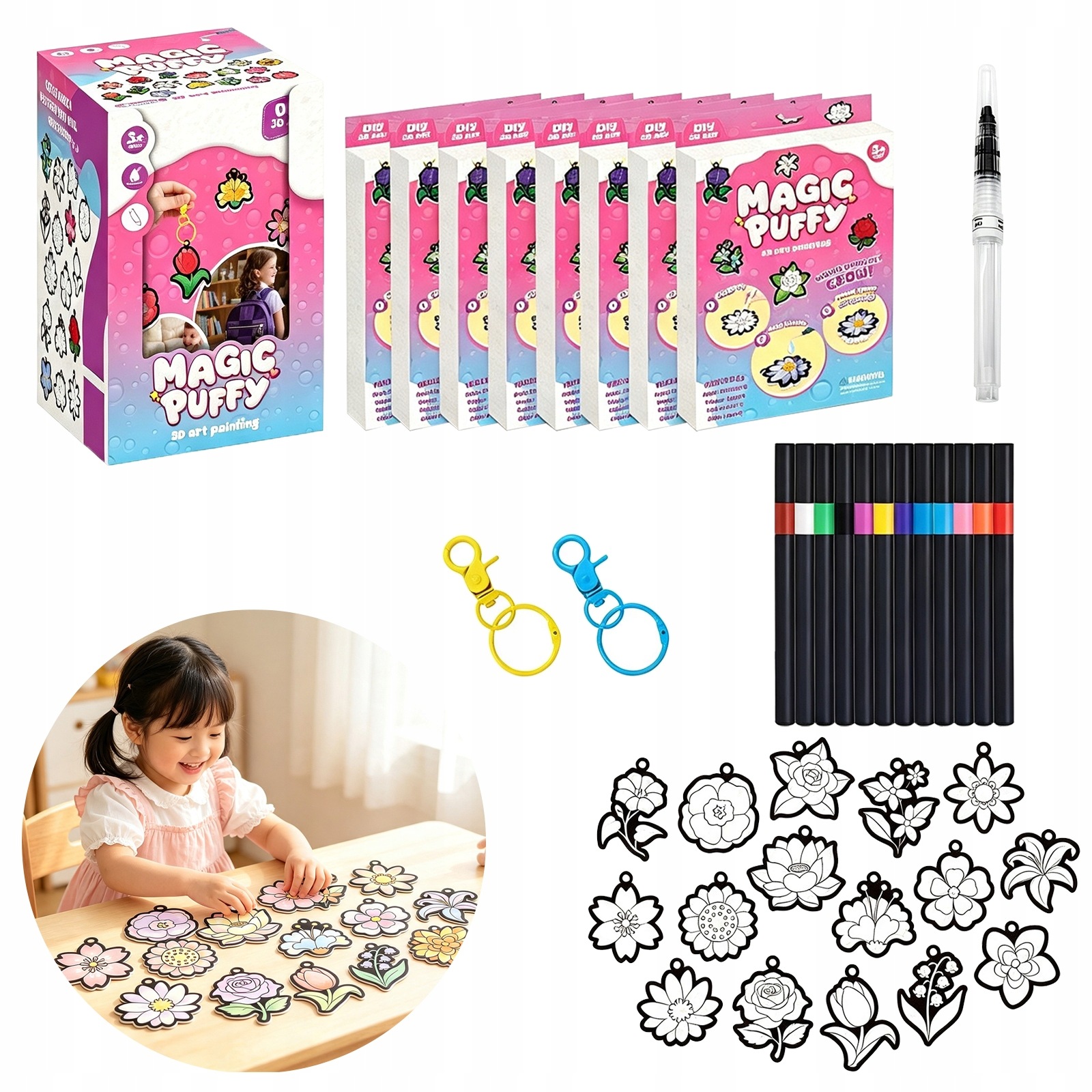 Kreativní sada na výrobu nafukovacích přívěsků na klíče (Magic Puffy), 8 balení