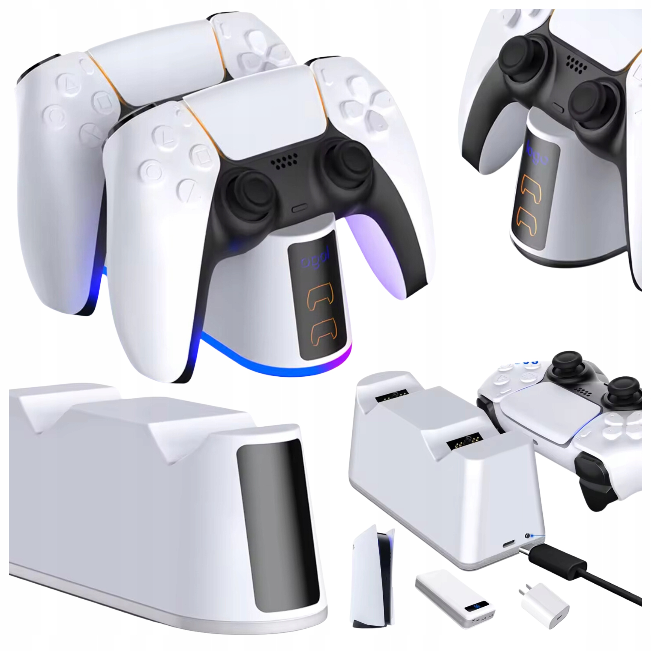 Stacja Ładująca Kontroler PlayStation 5 Ładowarka Biała Efekty Świetlne LED