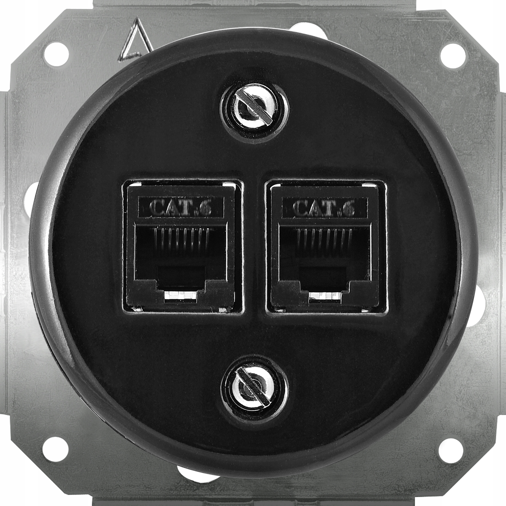 Gniazdo Lan kat.6 2xRJ45 ceramiczne podtynkowe czarne Retro Ceramic Vintage