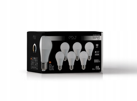 

Zestaw 6x Żarówka Led E27 8,5W=60W 4000K 806lm Edo