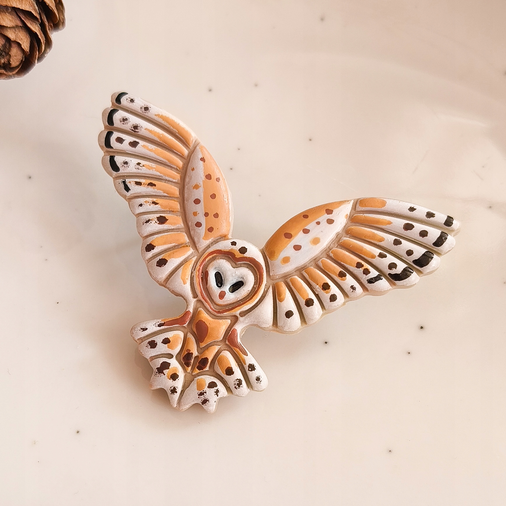 Pin sova, plameňák, dárek pro ornitologa, brož se sovou, sova, boho