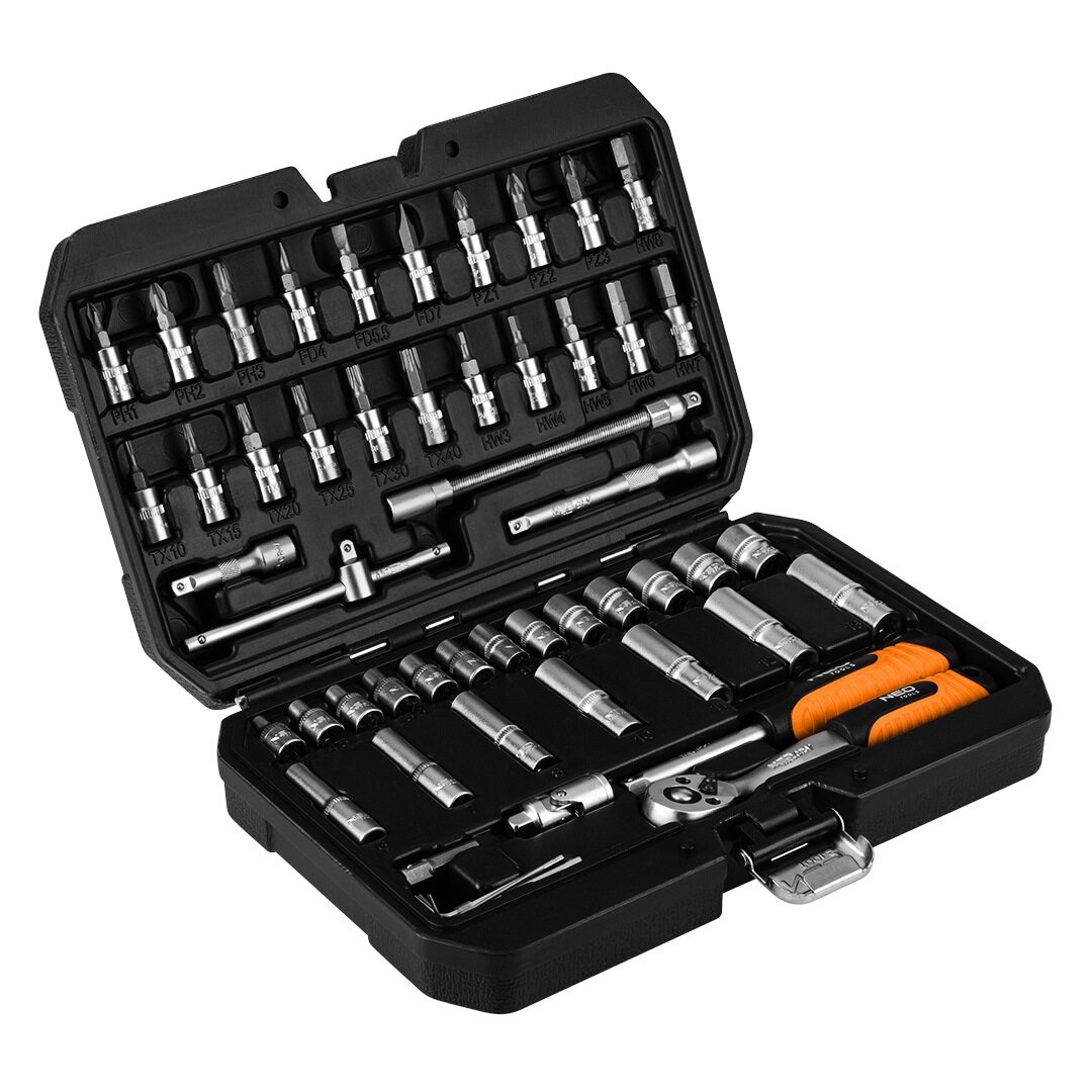 Zestaw Narzędzi Kluczy Nasadowych Neo 55 elementów 1/4", satynowy 10-201 EAN (GTIN) 5907558433654