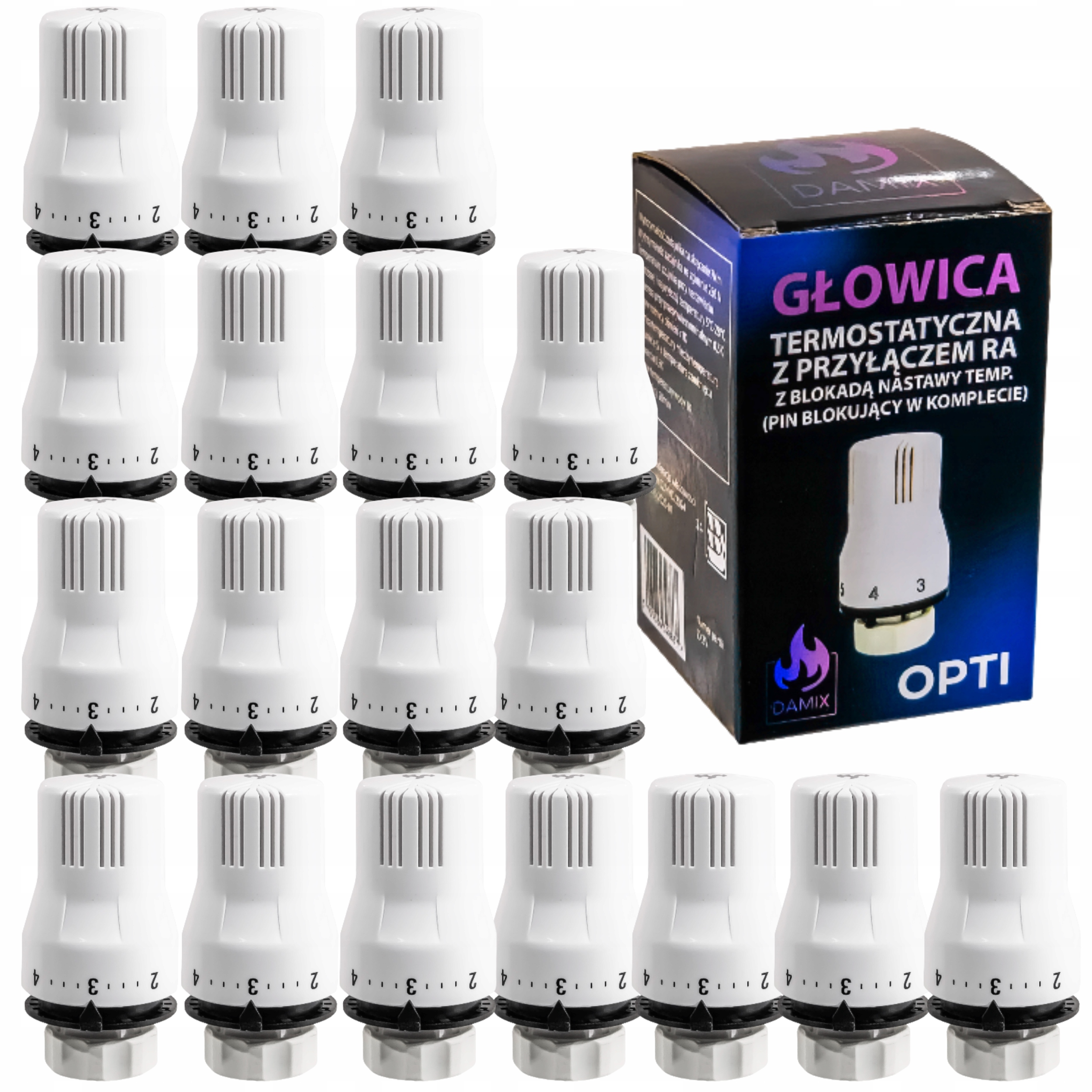 Głowica Termostatyczna Termostat Grzejnika Pokrętło Zestaw 18 Sztuk Opti