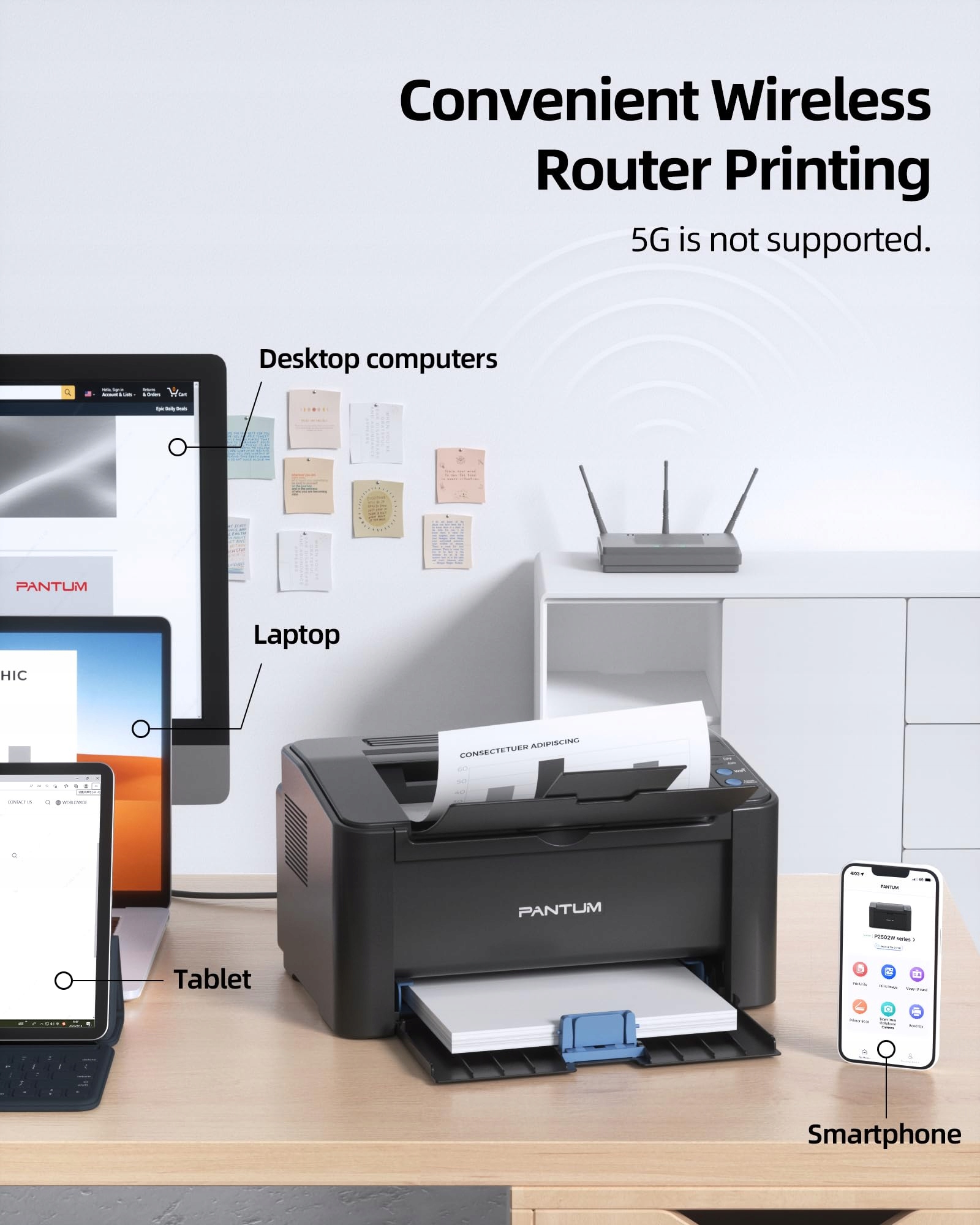 PANTUM P2502W P2500W Drukarka Laserowa WiFi AirPrint 22 Stron Minuta — miniatura 3