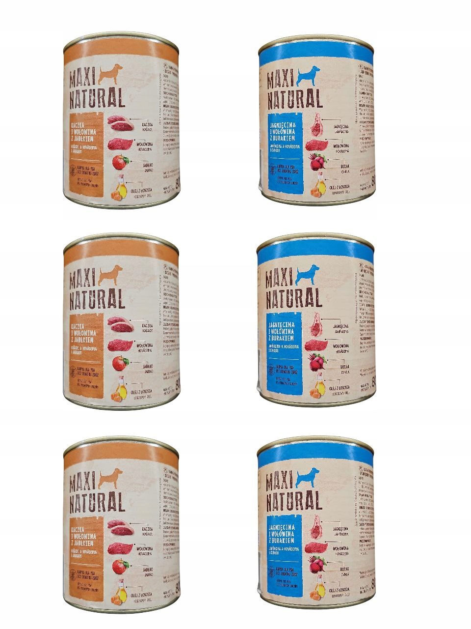 Maxi Natural Krmivo mokré pro psa MIX Kachna hovězí jablko červená řepa 6x800g