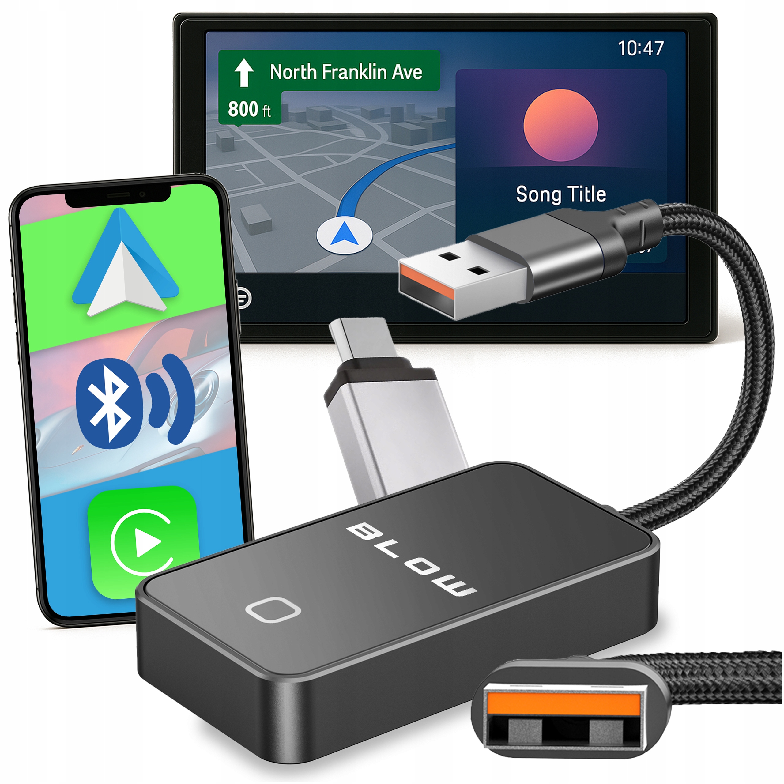 Bezdrátový Adaptér Carplay Android Auto Wifi Bt Bluetooth Usb 2v1
