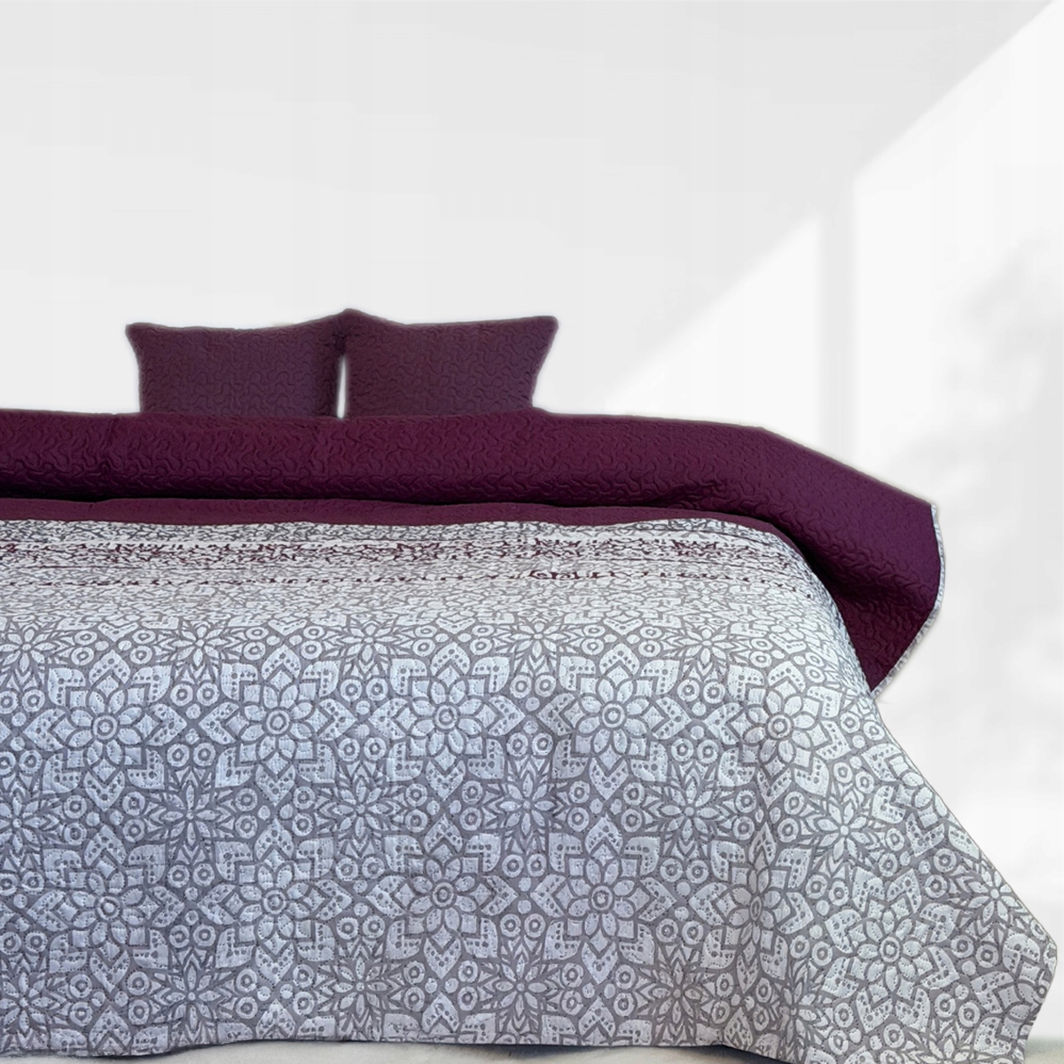 Dwustronna Narzuta na Łóżko Tavira Pled Fioletowa 220x240 cm 2 poszewki