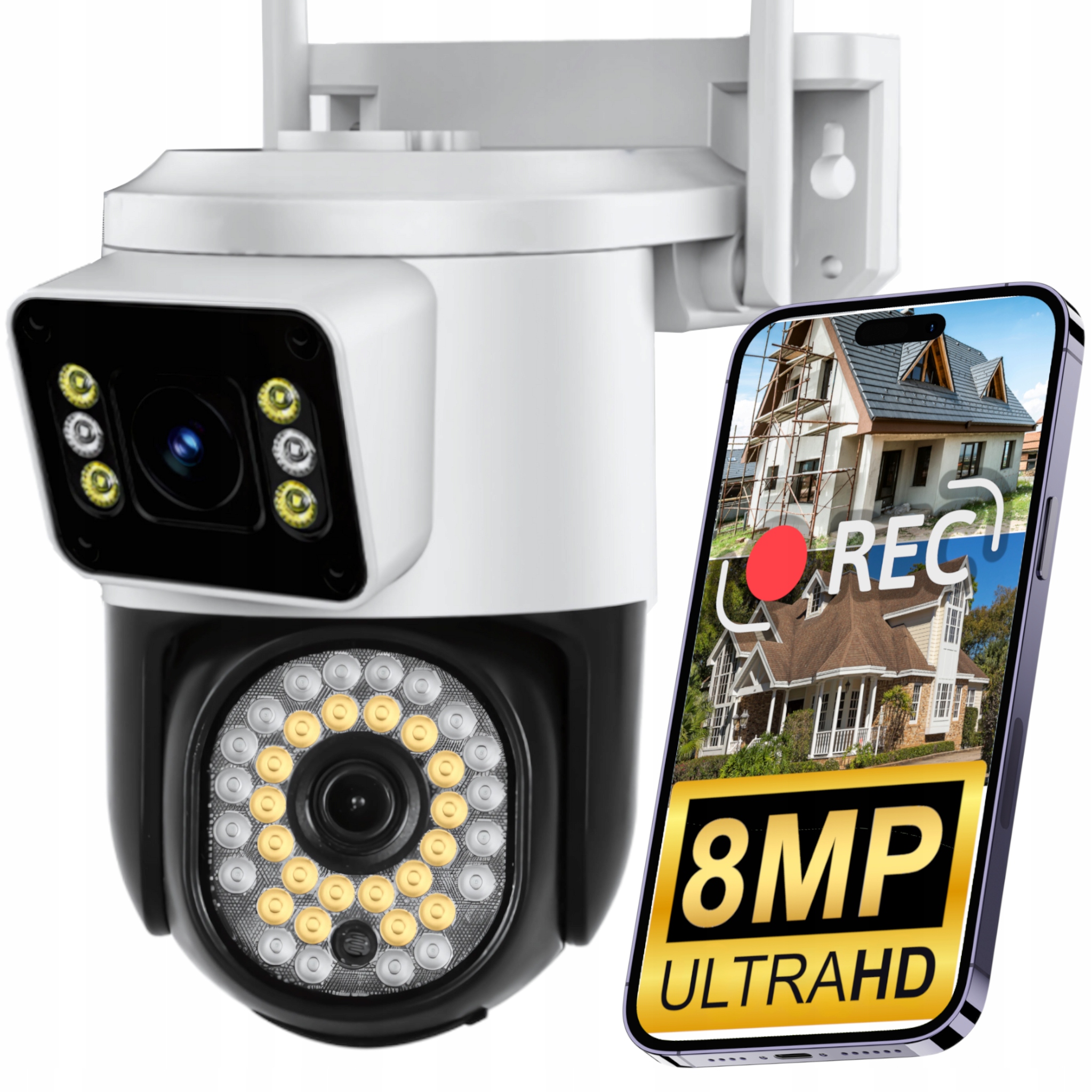 Zewnętrzna Podwójna Kamera Obrotowa UltraHD 8MP Wifi Ip Smart Aplikacja 4K