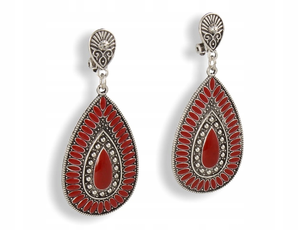 Klipsy do uszu duże srebrne wiszące bordowe Marka Inna marka