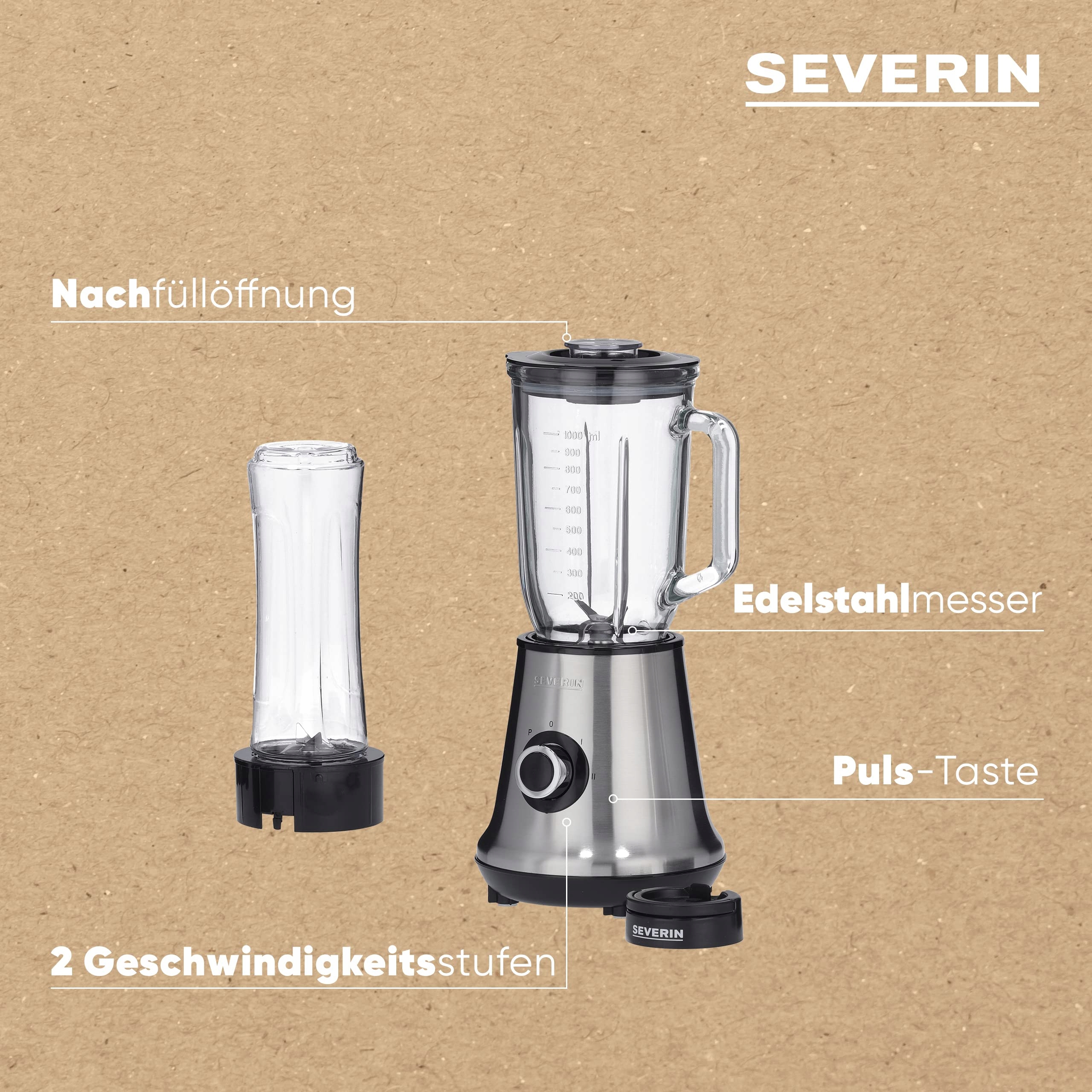 SEVERIN Mikser Kuchenny 2w1 Blender Kielichowy 500W Stal Nierdzewna — miniatura 6