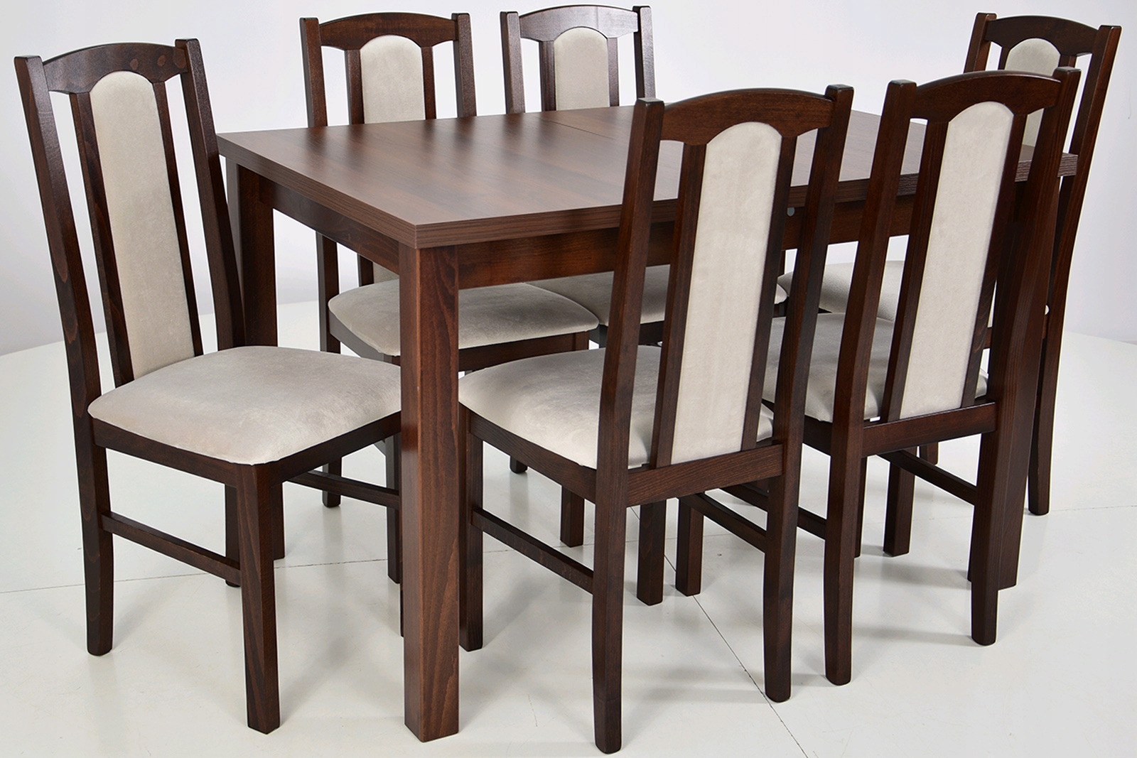 Zestaw STÓŁ do 150cm i 6 krzeseł z drewna ORZECH Marka Sigma