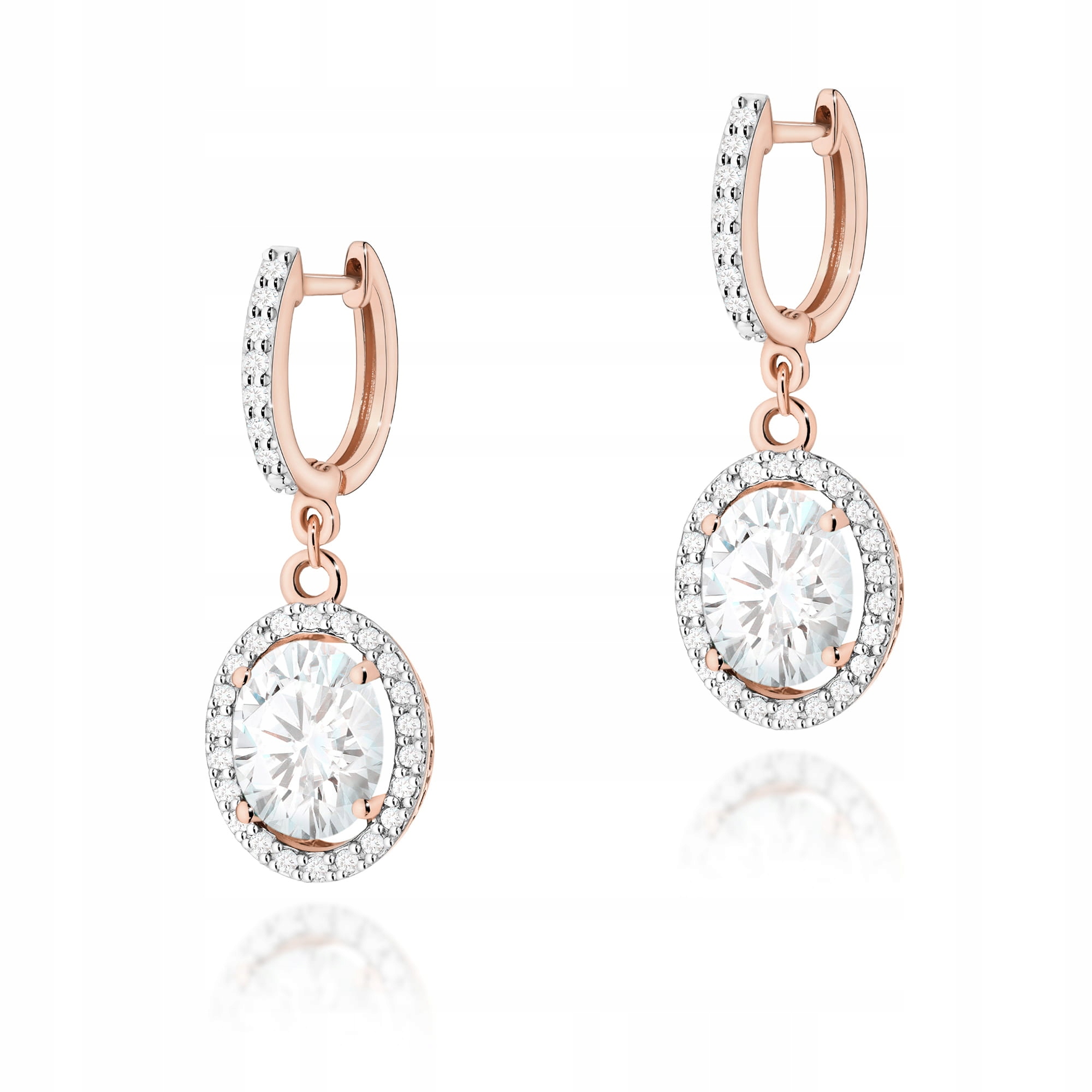 Náušnice z růžového zlata 585, závěsné oválné diamanty na Valentýna 4 g