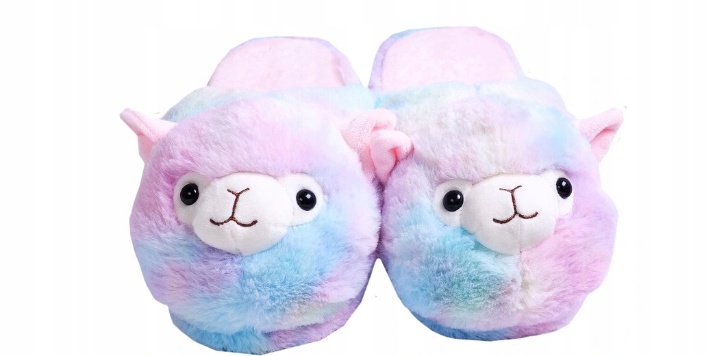 RAINBOW ALPAKA LAMA CIEPŁE PLUSZOWE KAPCIE DOMOWE Marka bez marki