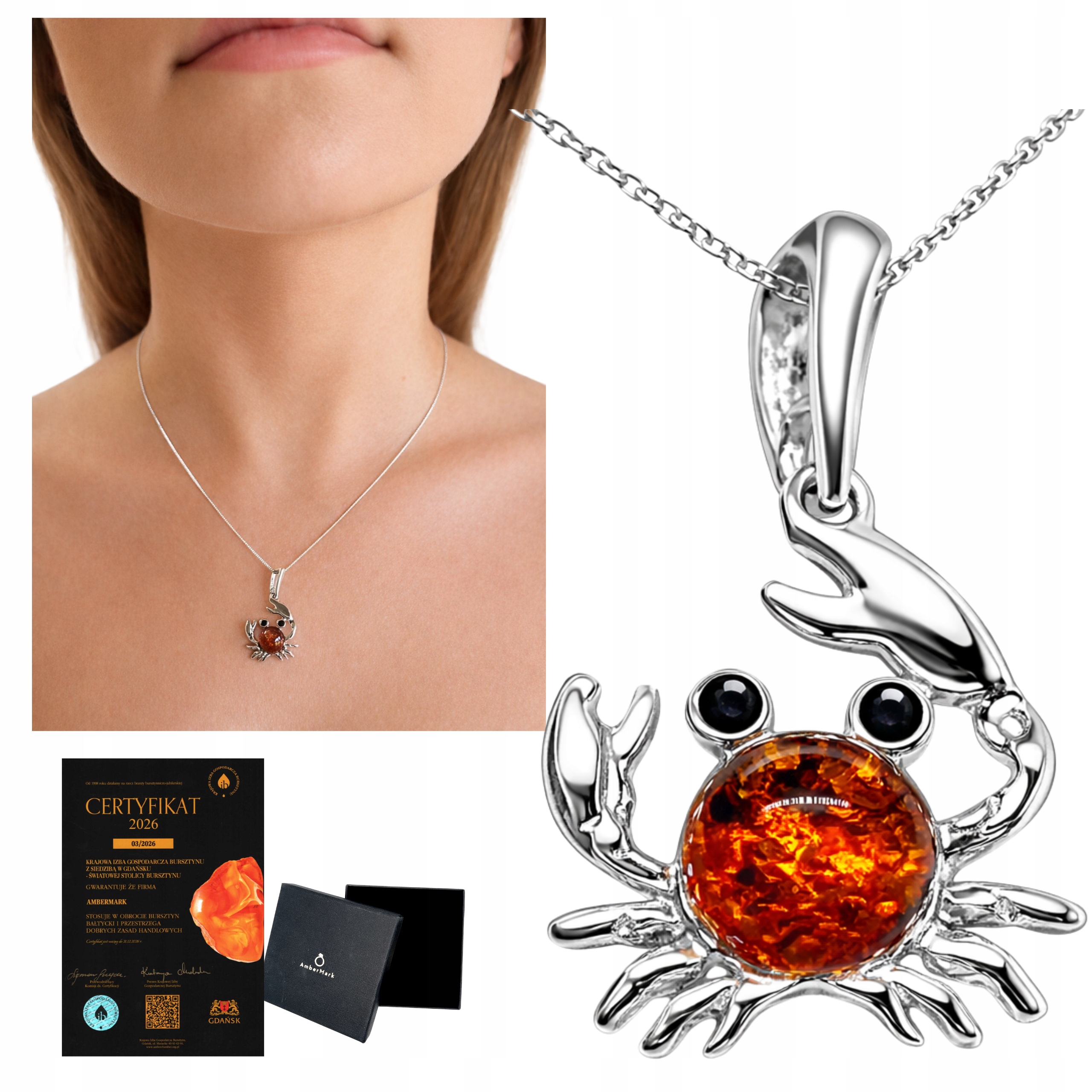 Stříbrné dámské přívěsky jantarový přívěsek krab bizuteria swarovski