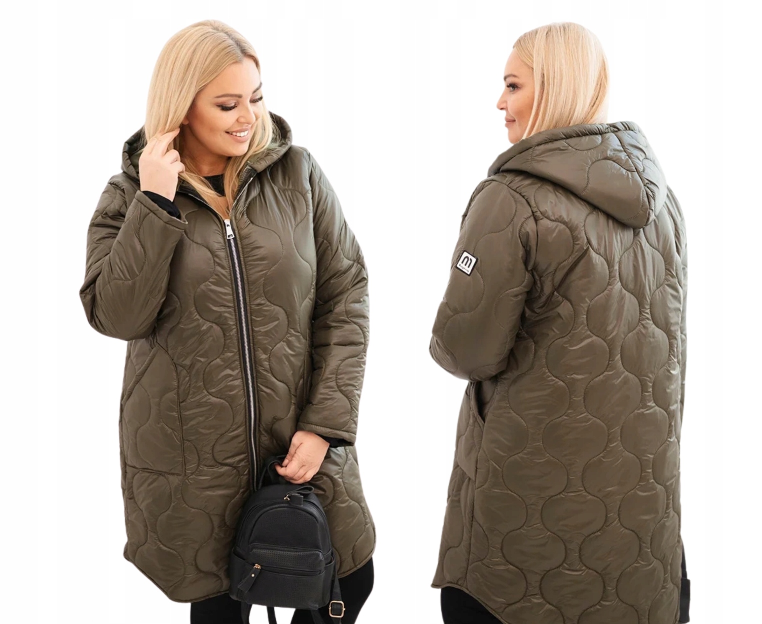 Khaki dámská zimní prošívaná bunda s kapucí