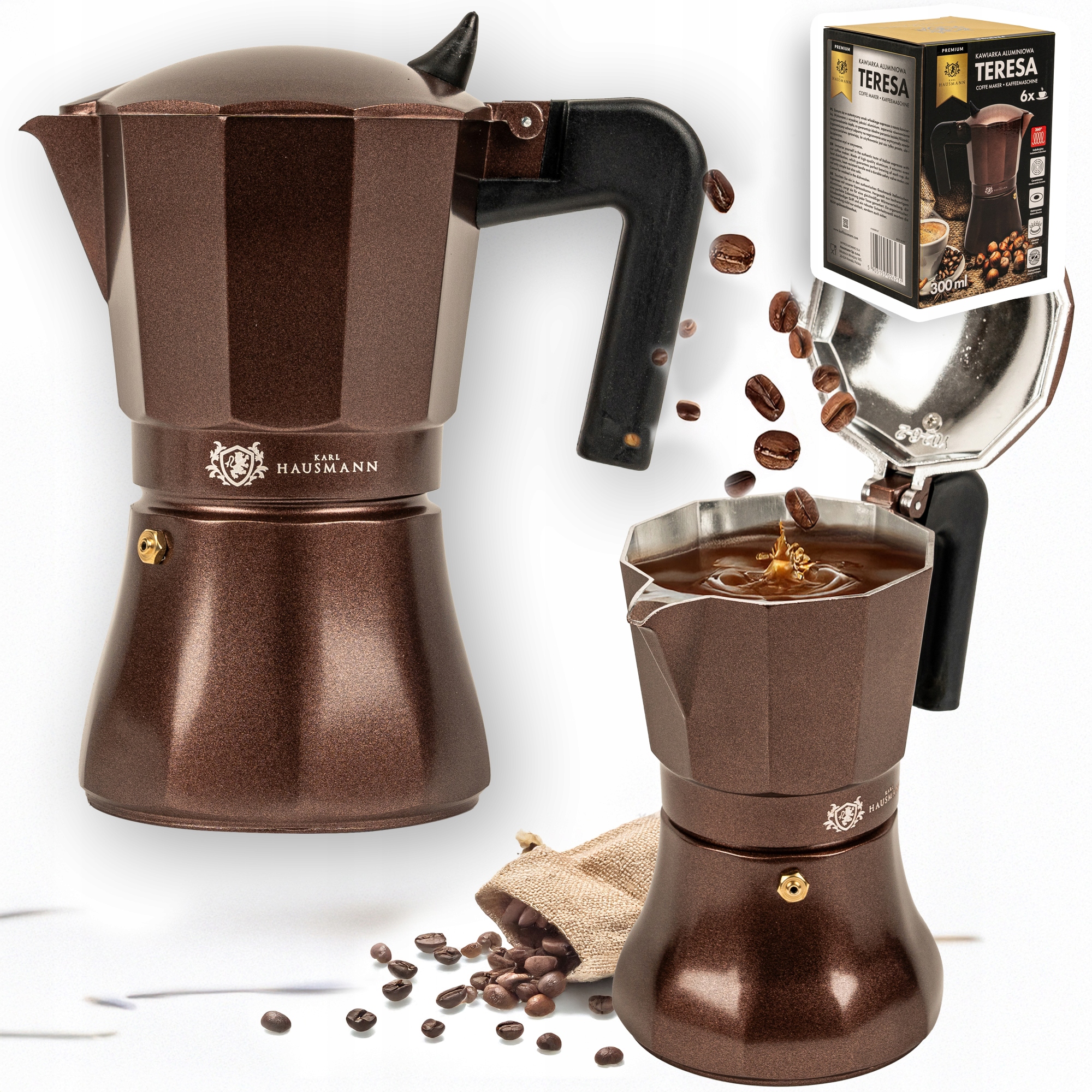 KAWIARKA ALUMINIOWA 300ML DO PARZENIA KAWY NA 6 ESPRESSO ZAPARZACZ DO KAWY