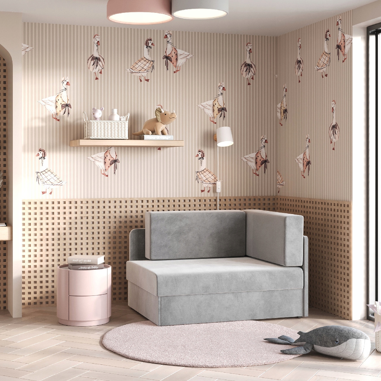 Sofa łóżko dziecięce z pojemnikiem KUBUŚ donna 23 lewa Długość mebla 109 cm