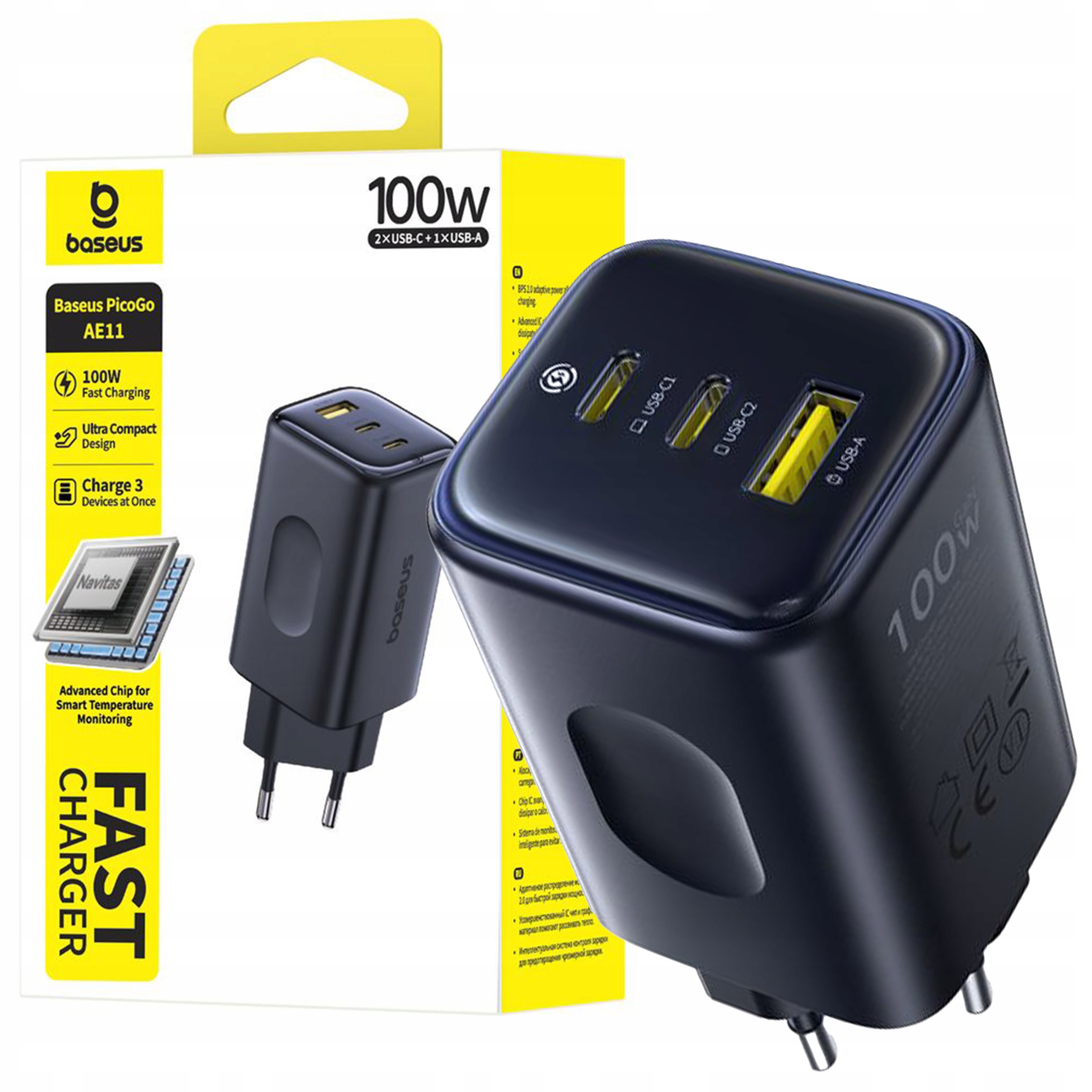 Nabíječka 100W Baseus 2x Usb-c Usb-a Rychlé Nabíjení Telefonu Notebooku