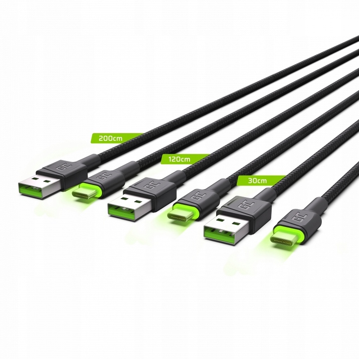 3x Kabel USB-C 30 120 200cm LED Green Cell QC 3.0 Kod producenta KABGCSET01
