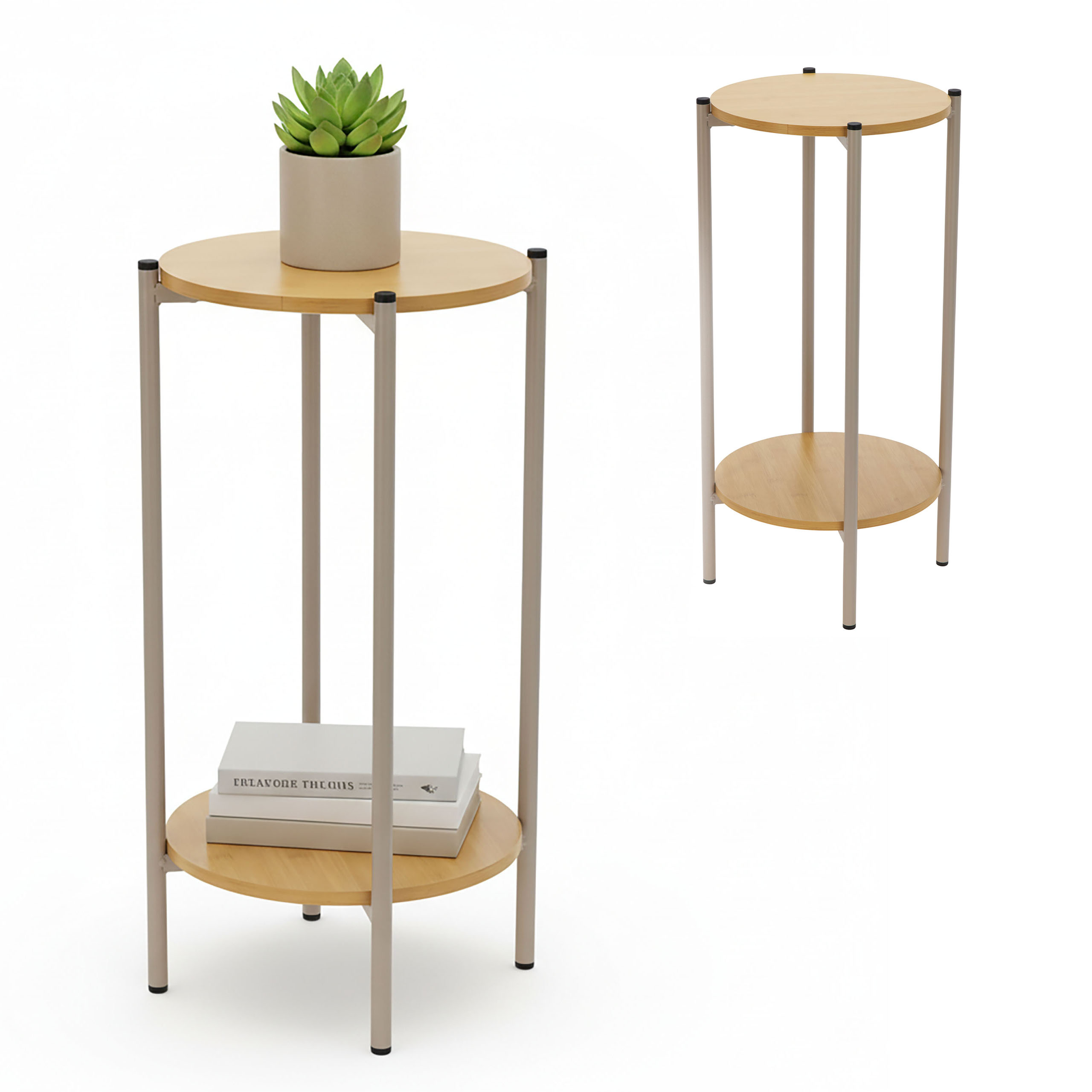 Kávový Stolek jako květináč, kovový stojan na květiny, dvouúrovňový, 61 cm