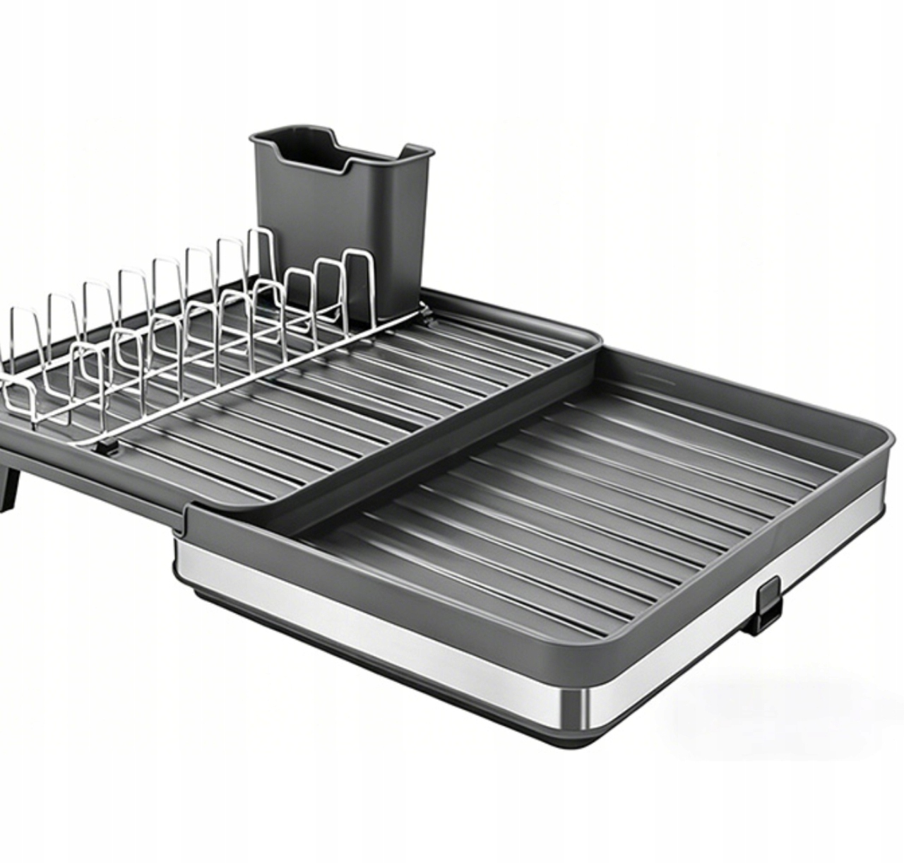 Rozkládací Malý Odkapávač Na Nádobí Šedý Pro Malé Kuchyně Ocelový Kompaktní