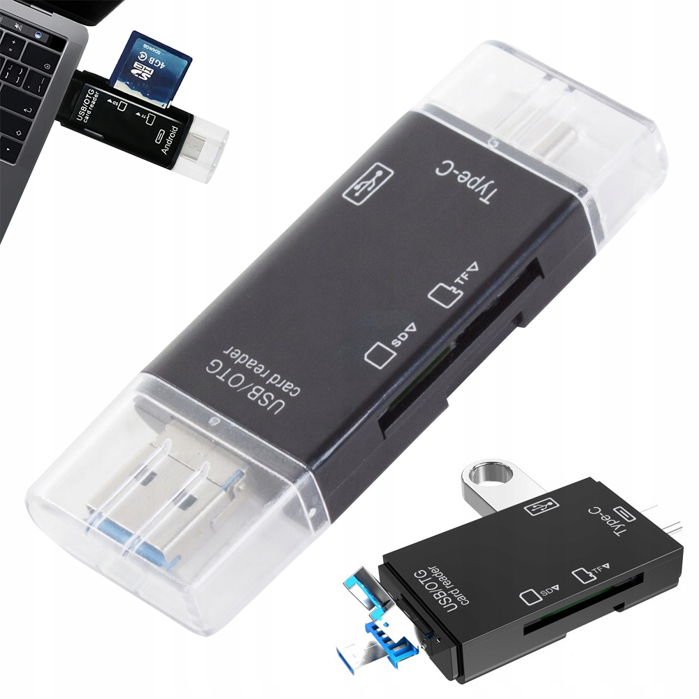 CZYTNIK KART ADAPTER SD MicroSD TF USB USB-C MICRO USB OTG PLUG & PLAY 5w1