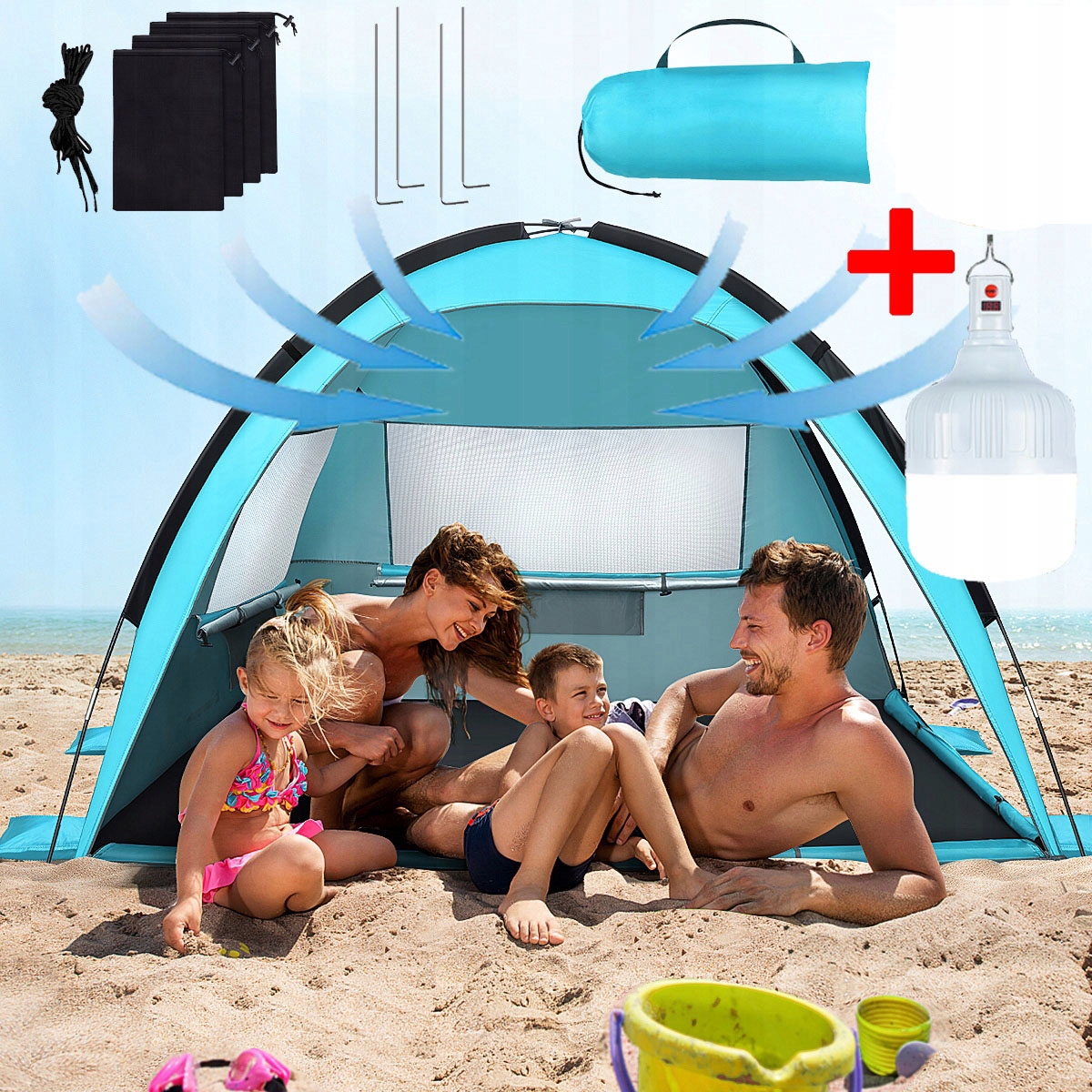 Plážový Stan Modro-bílý S Lampou