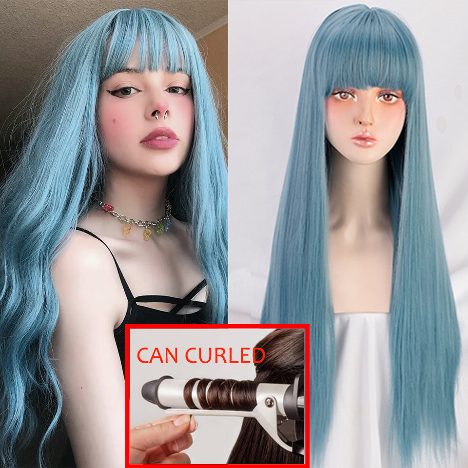 Pastelově modrá paruka Nadie s ofinou