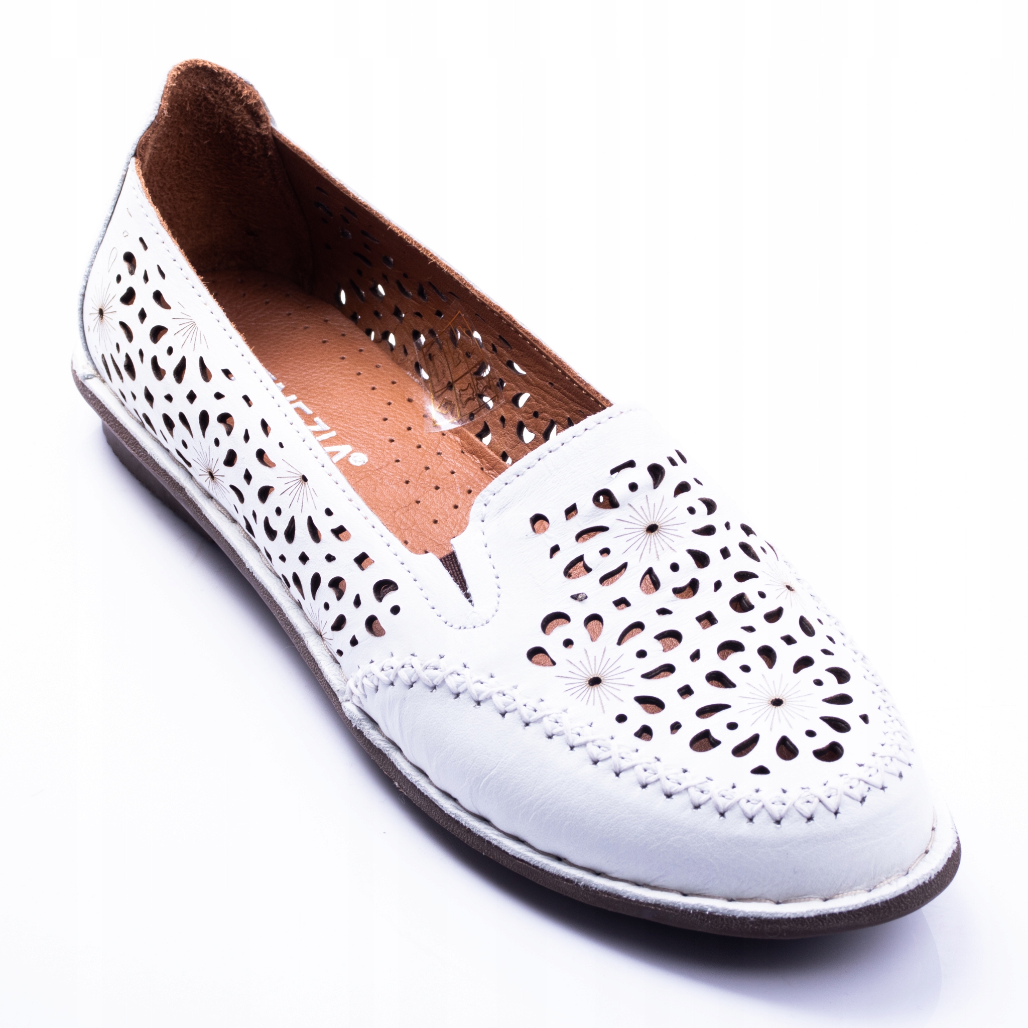 VENEZIA 0014152 WHITE mokasyny ażurowe skóra 38