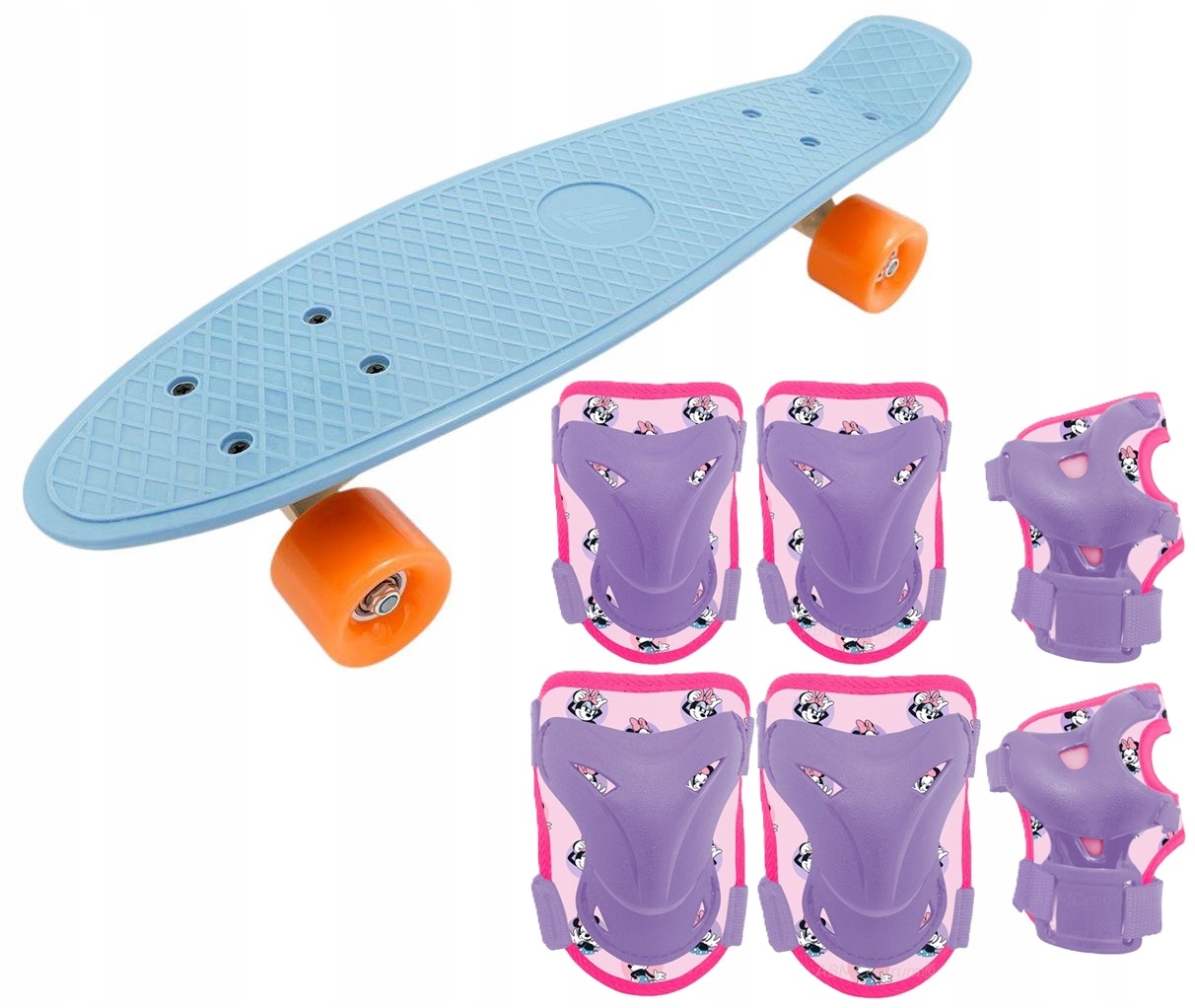 Deskorolka 55 cm fiszka 6x Ochraniacz kolana łokcie nadgarstki Minnie Mini