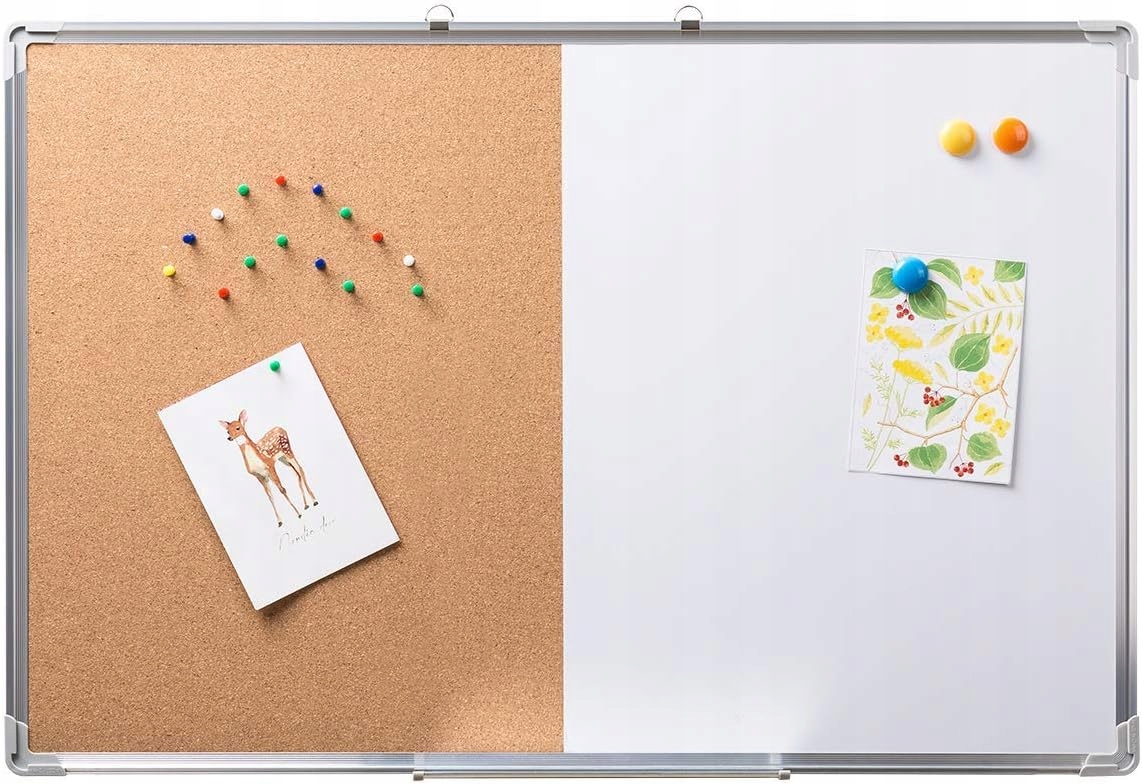 DOEWORKS TABLICA 2w1 MAGNETYCZNA SUCHOŚCIERALNA I KORKOWA ścienna 90x60 cm