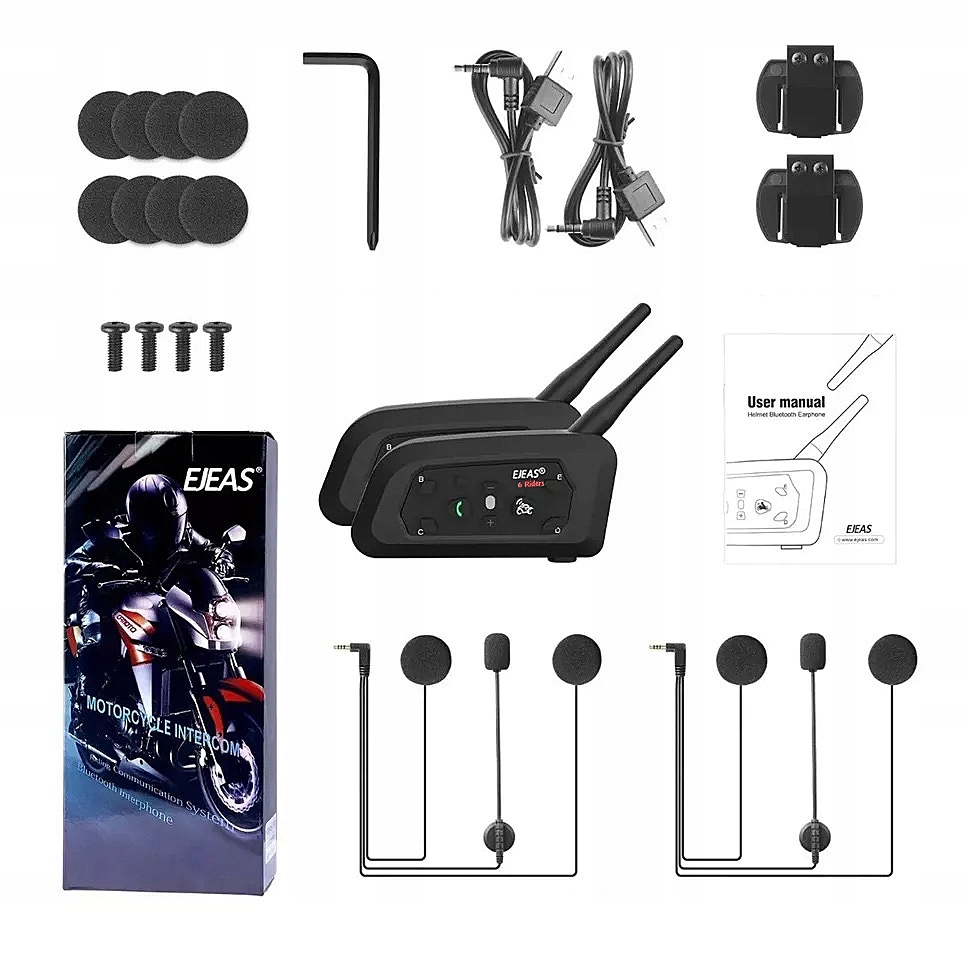 2X INTERKOM MOTOCYKLOWY EJEAS V6 PRO FM 6 RIDERS WODOODPORNY 1200M