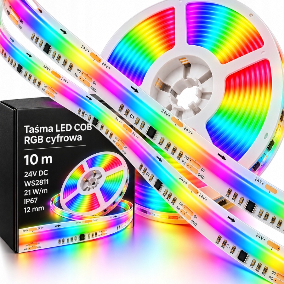 Cob Rgb Led pásek 10 m 24 V digitální WS2811 IP67 vodotěsný 12 mm 21 W/m