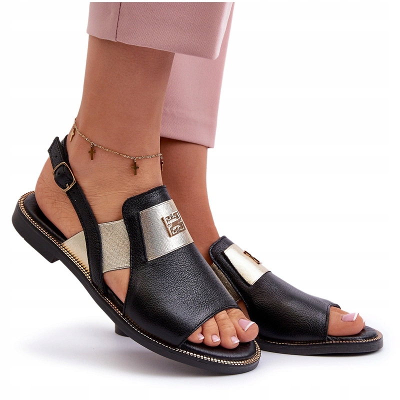 Zazoo 40385 Dámské Sandály Přírodní Kůže Plochý Podpatek Černé 36