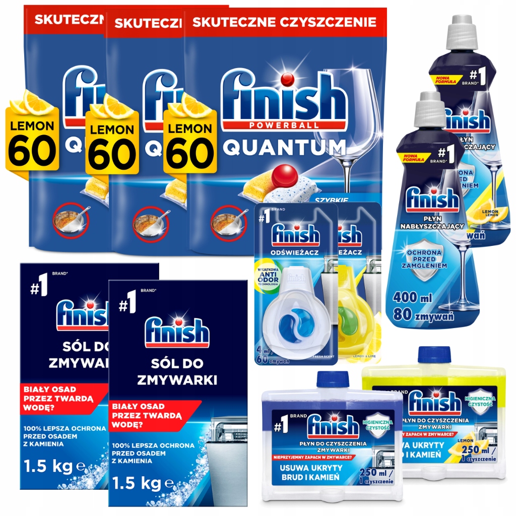 Levně Finish Sada do myčky nádobí Kapsle Quantum Lemon 180 Kusů 8 produktů